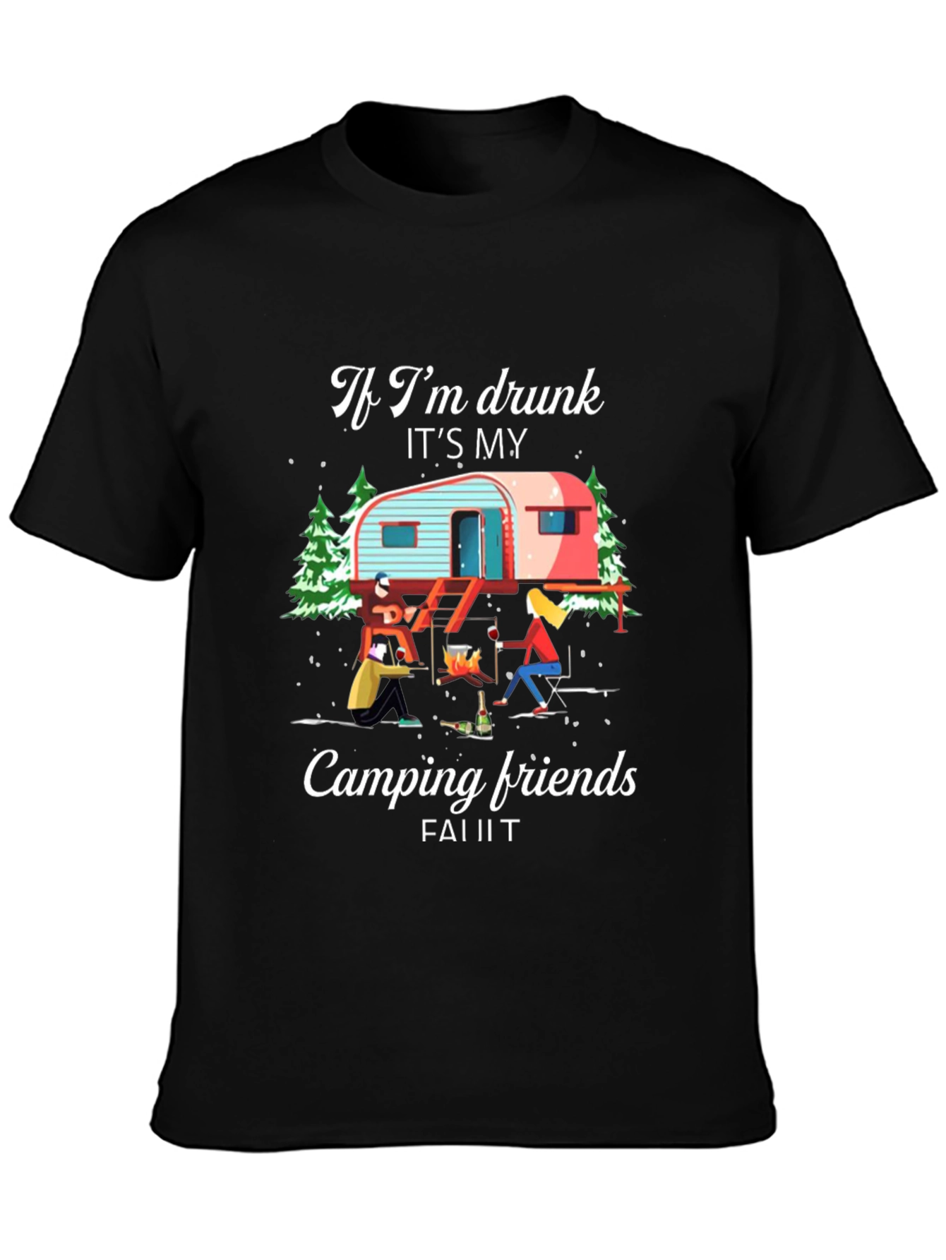 Black Funny Camping Friends Graphic Tee view 3