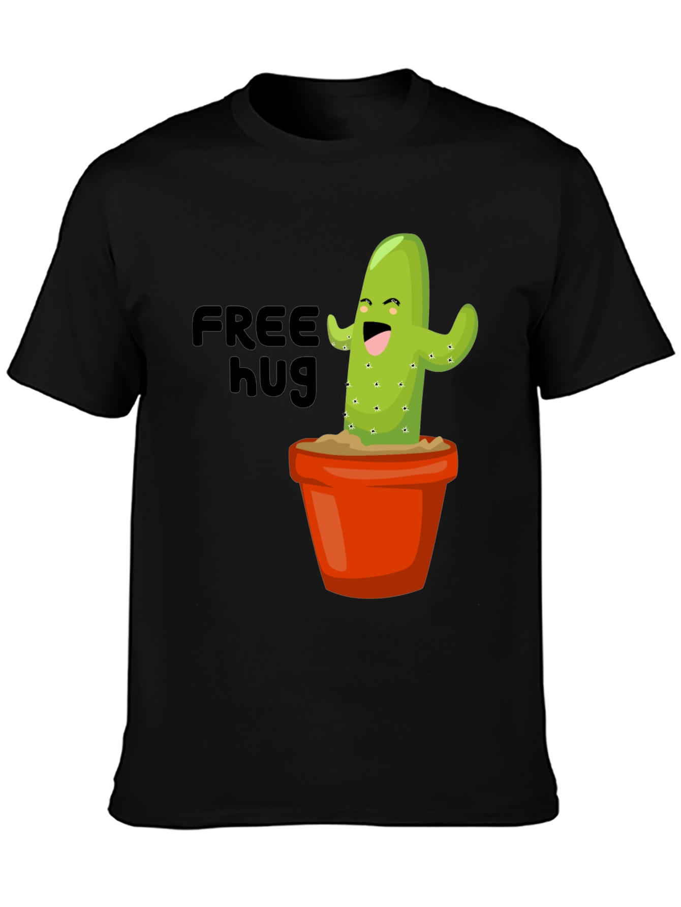 Black Funny Cactus T-Shirt - Free Hugs Graphic Tee view 3