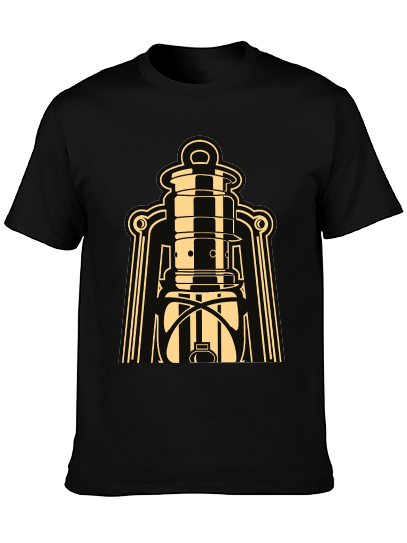 Black Vintage Lantern Graphic Tee - Retro Style view 3