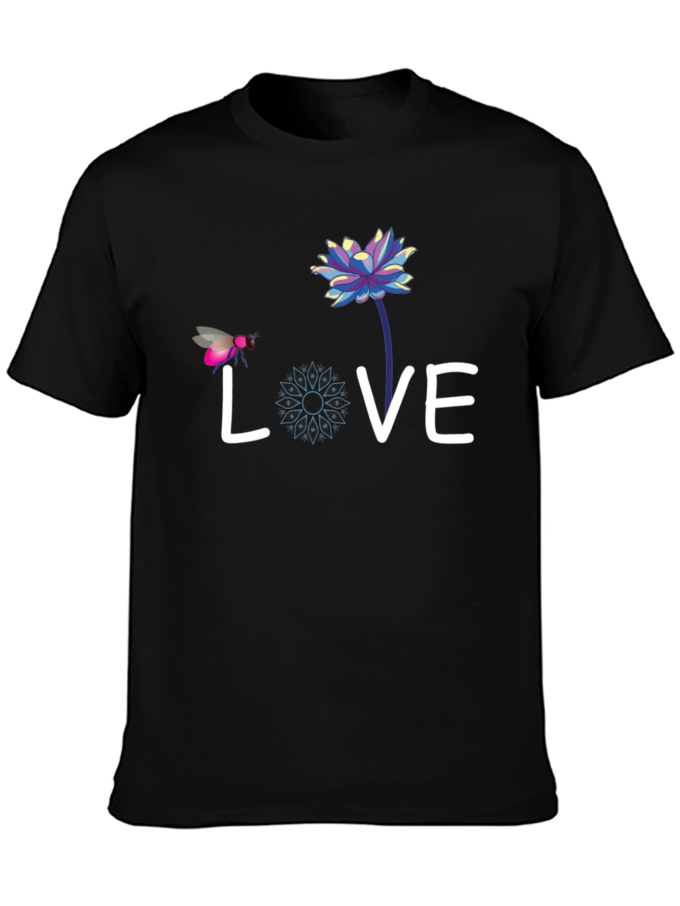 Black Love Bee Lotus Graphic Tee - Black Cotton view 3