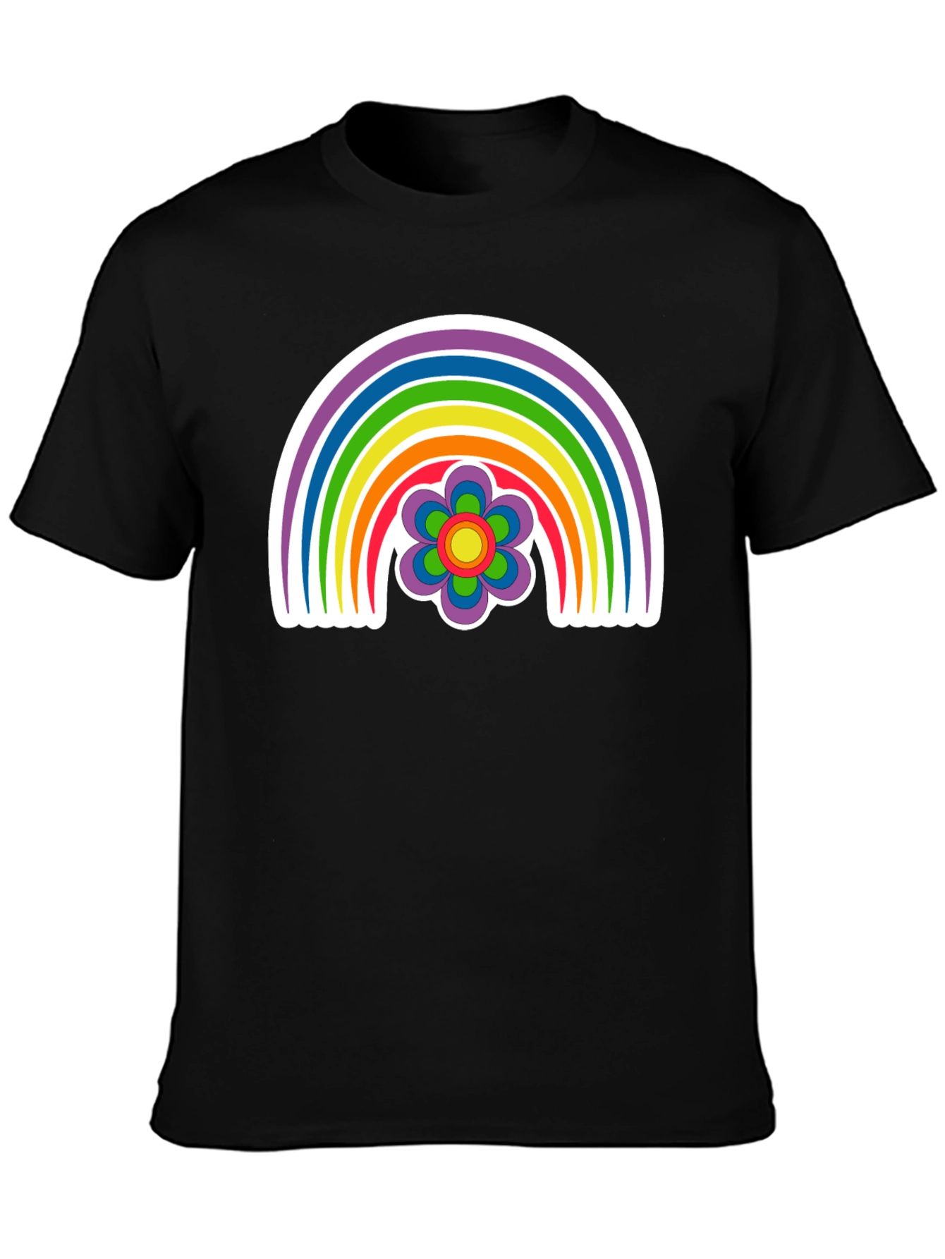 Black Retro Rainbow Flower Graphic Tee - Black view 3