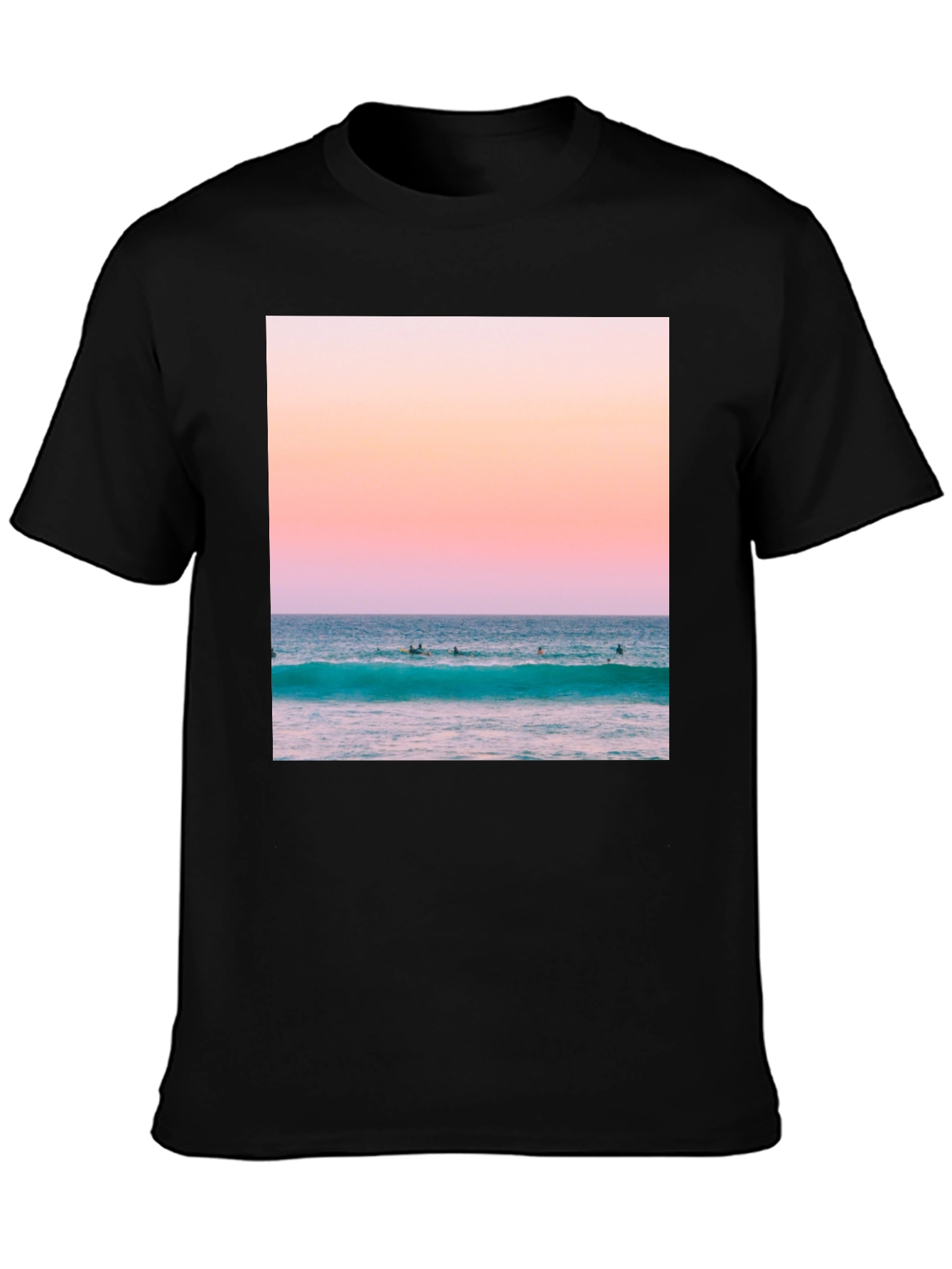 Black Sunset Ocean Wave Graphic T-Shirt view 3