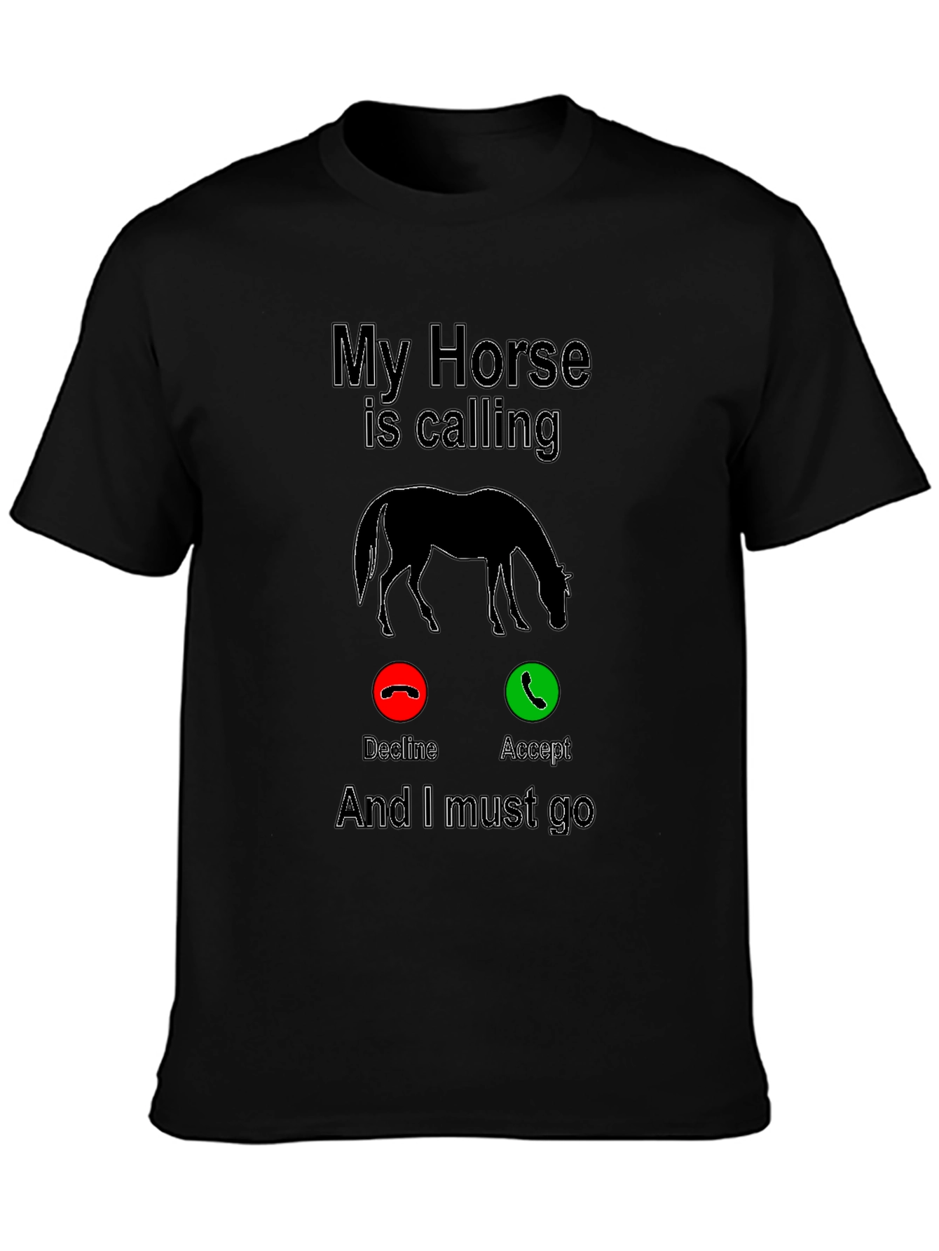 Black My Horse is Calling Funny Graphic T-Shirt view 3