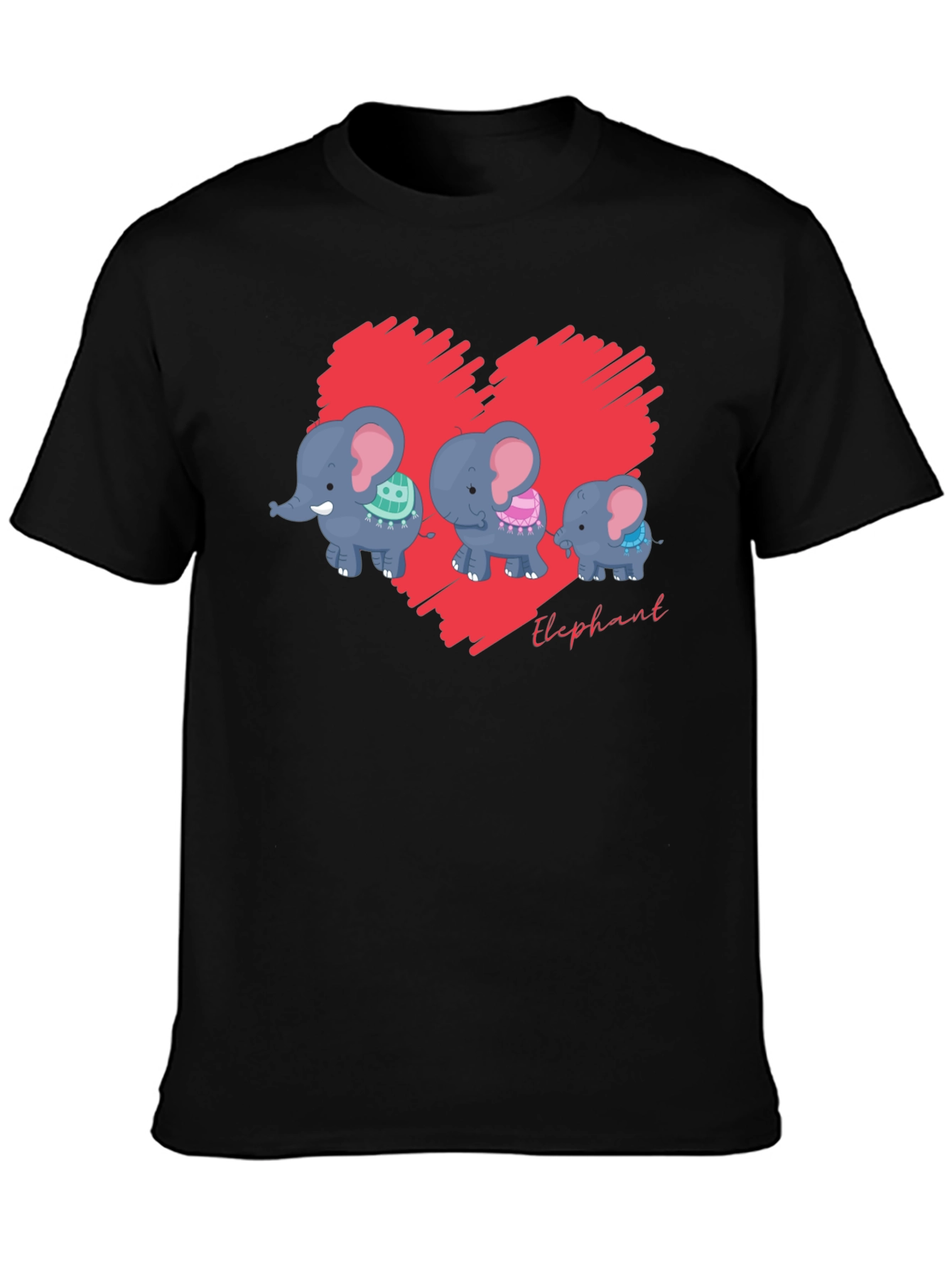 Black Elephant Family Heart Graphic Black T-Shirt view 3