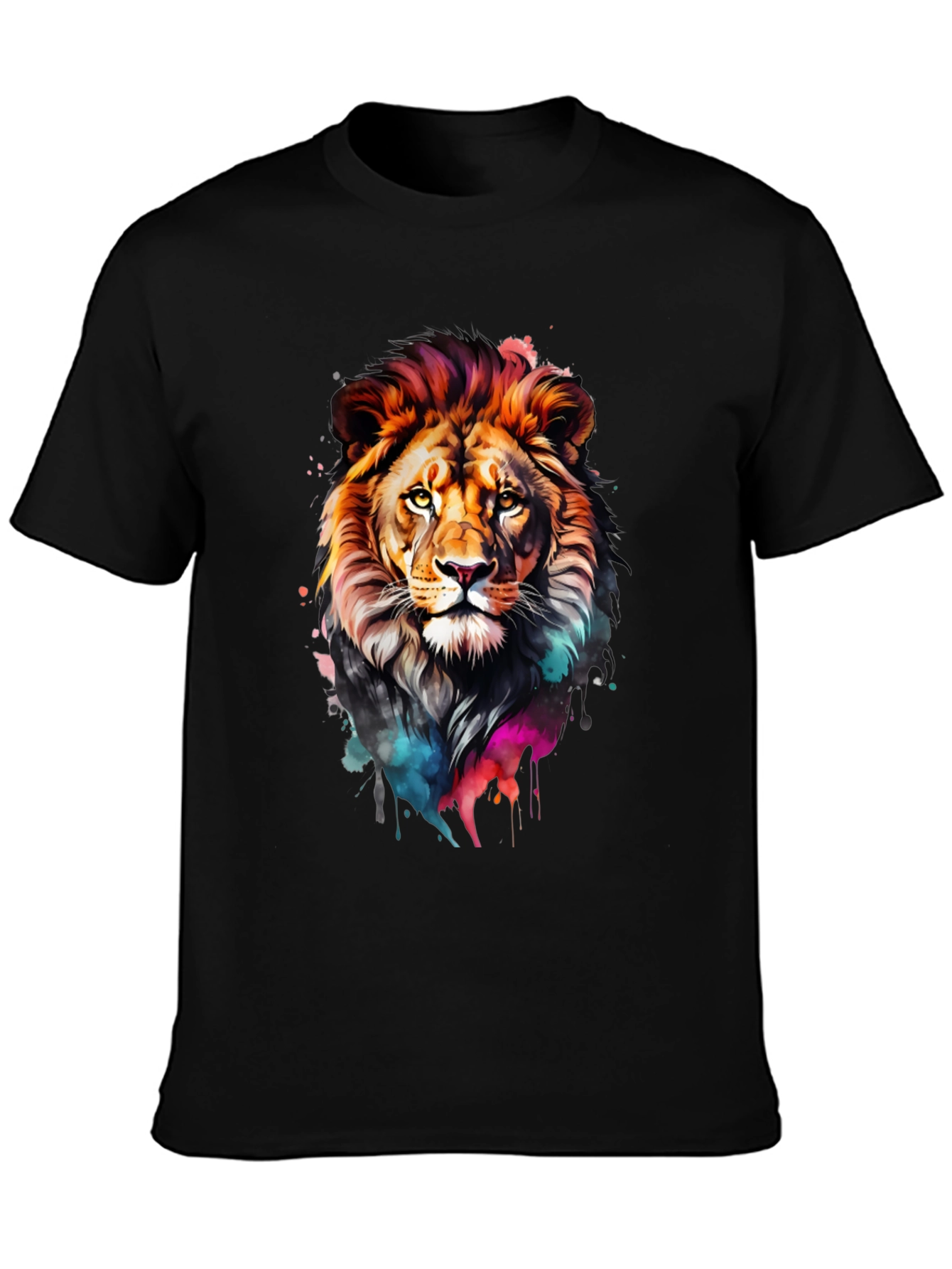 Black Vibrant Lion Graphic Black T-Shirt view 3