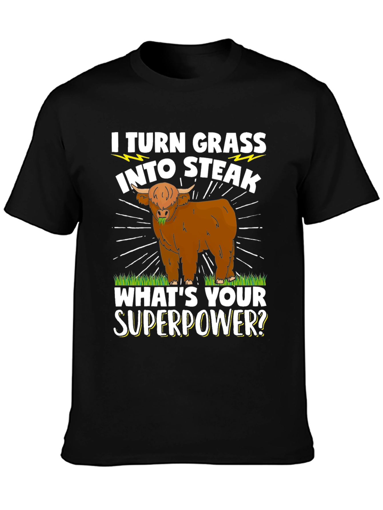 Black I Turn Grass Into Steak T-Shirt - Funny Cow Tee view 3