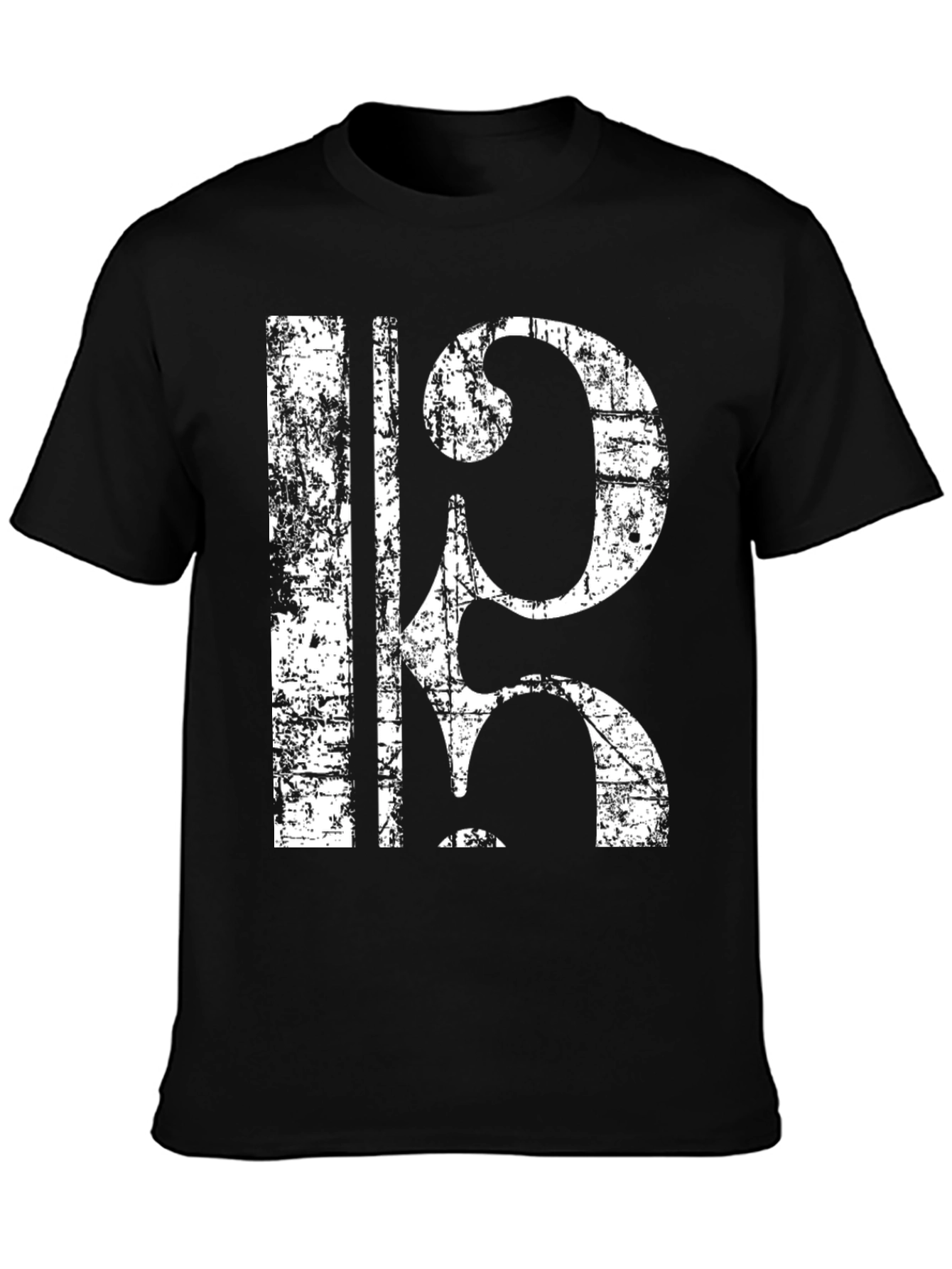 Black Vintage Bass Clef T-Shirt - Musical Style Tee view 3