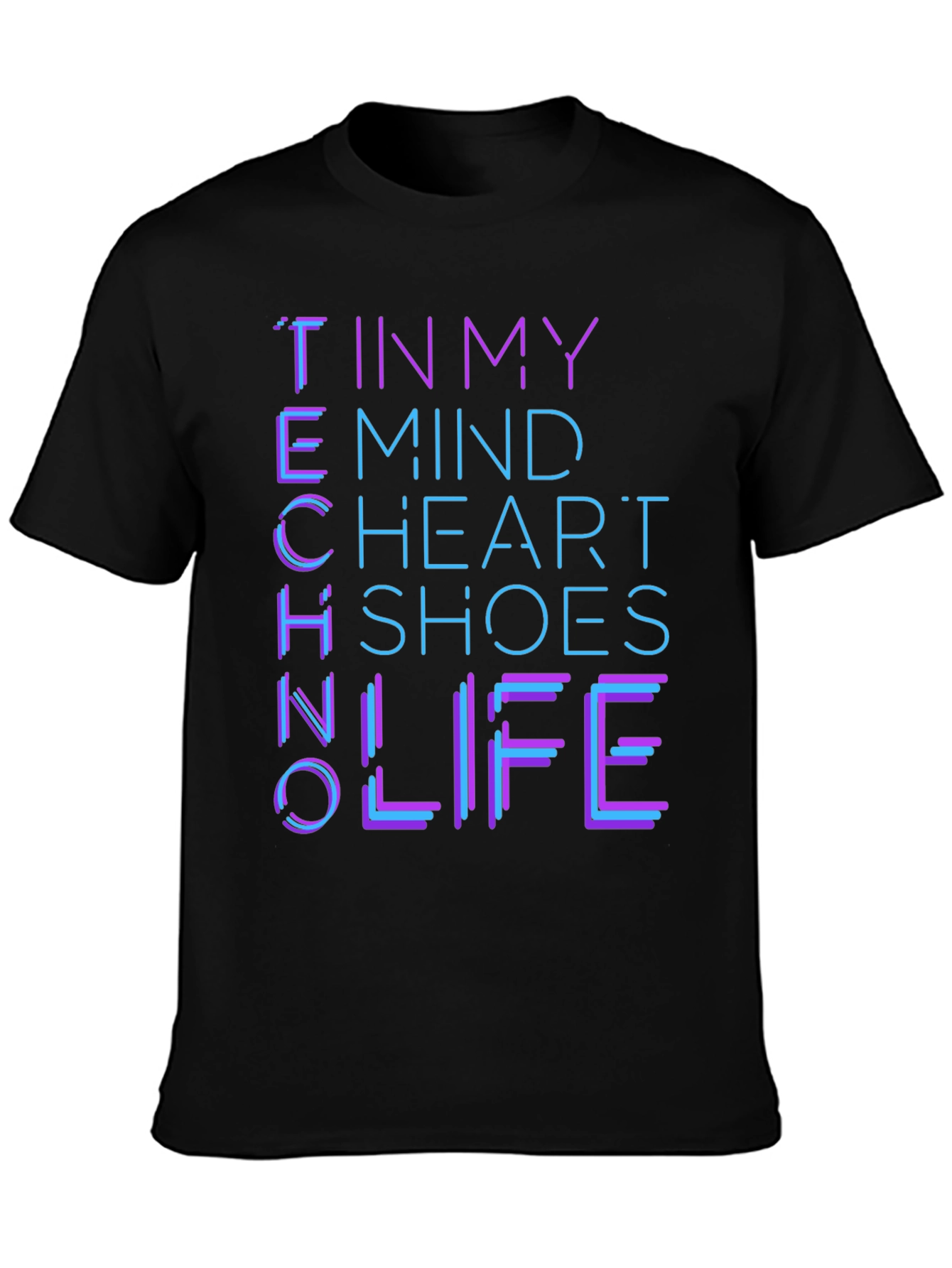 Black Techno Mind Heart Shoes Life Graphic Tee - Black view 3