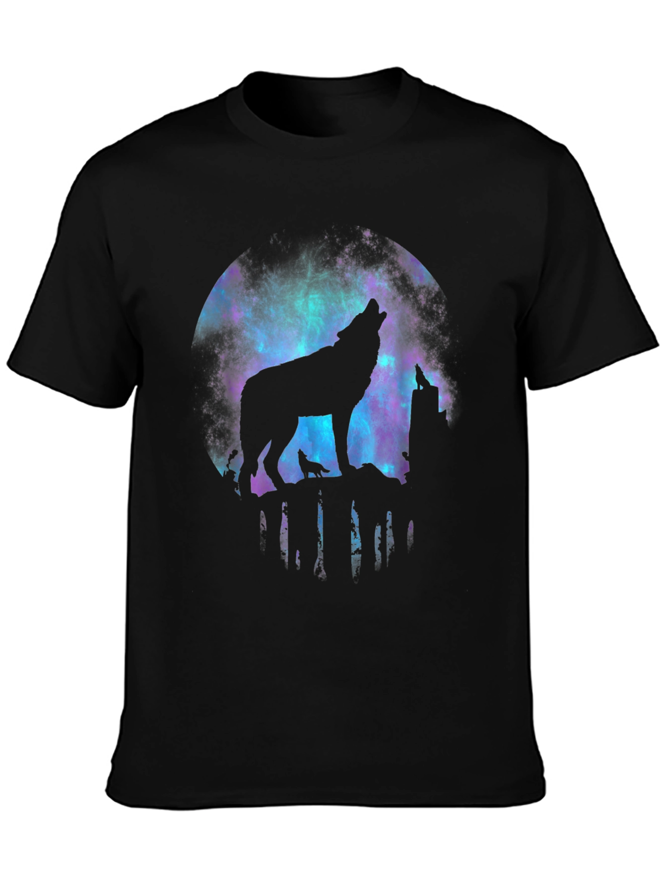 Black Wolf Howling Galaxy Graphic Tee - Black view 3