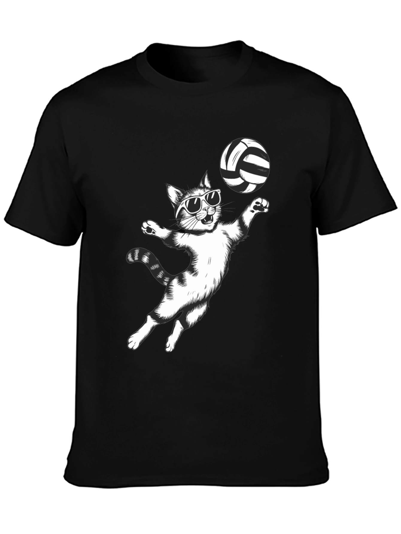 Black Volleyball Cat Graphic Tee - Funny T-Shirt view 3