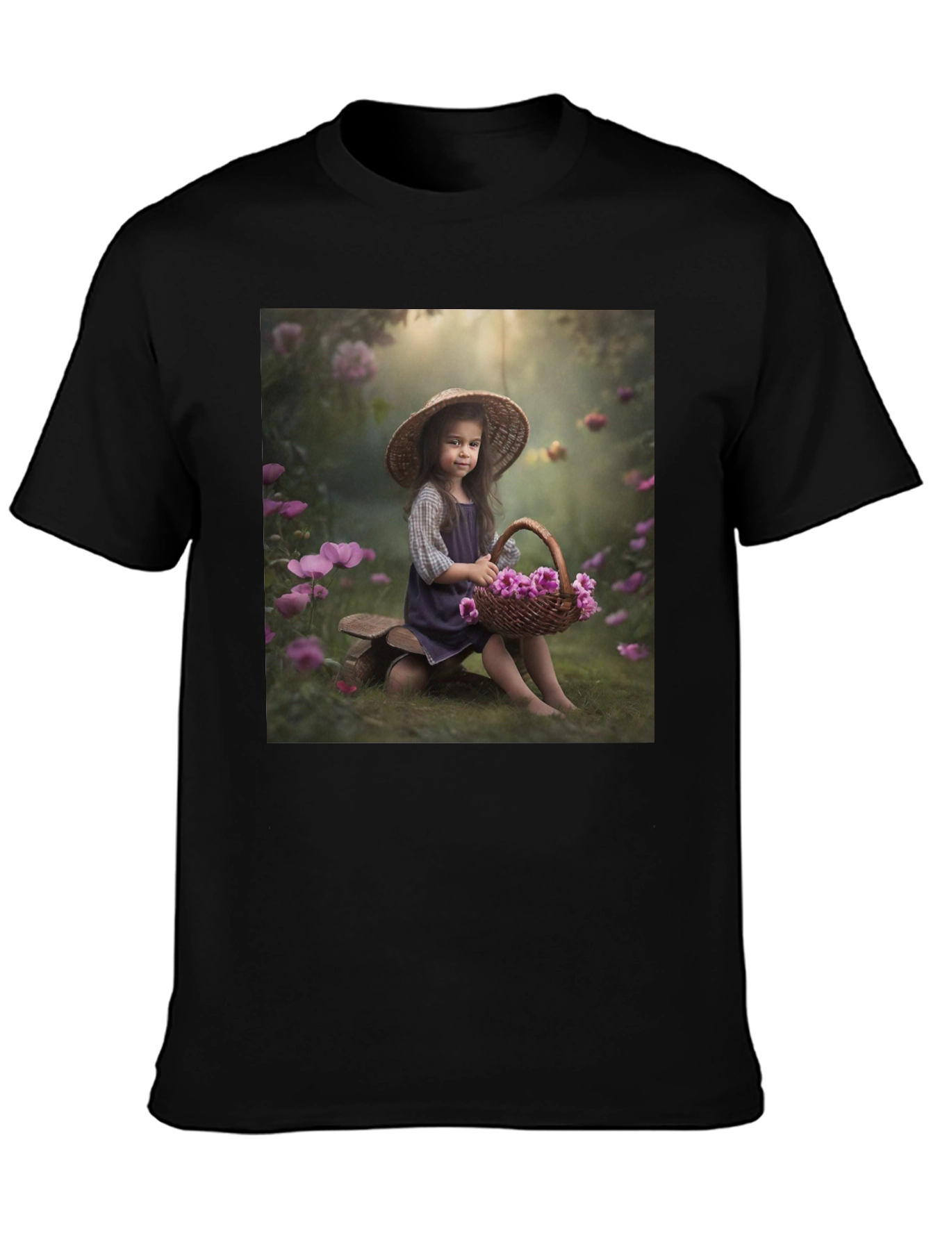 Black Charming Girl with Flowers T-Shirt view 3