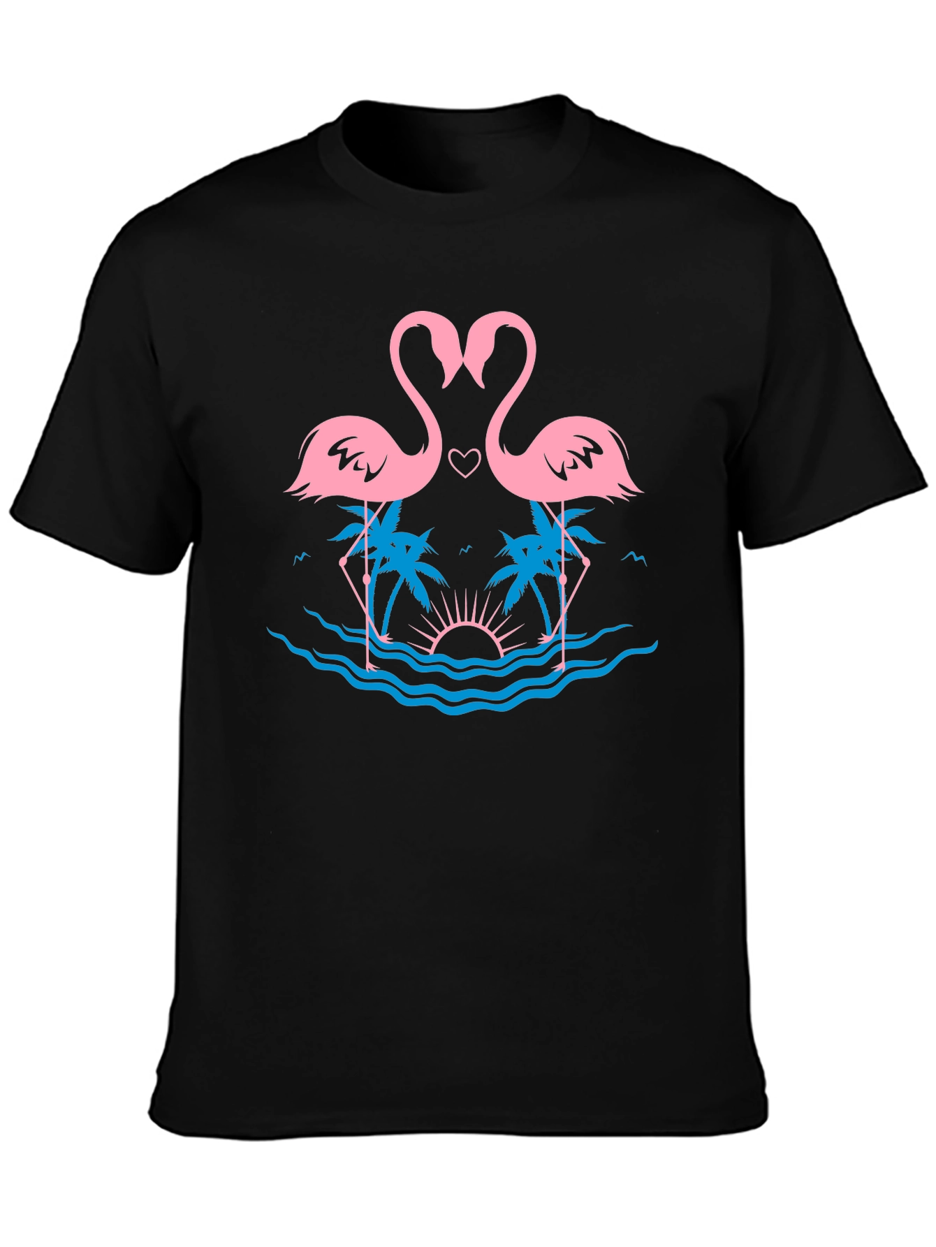 Black Tropical Flamingo Love T-Shirt view 3