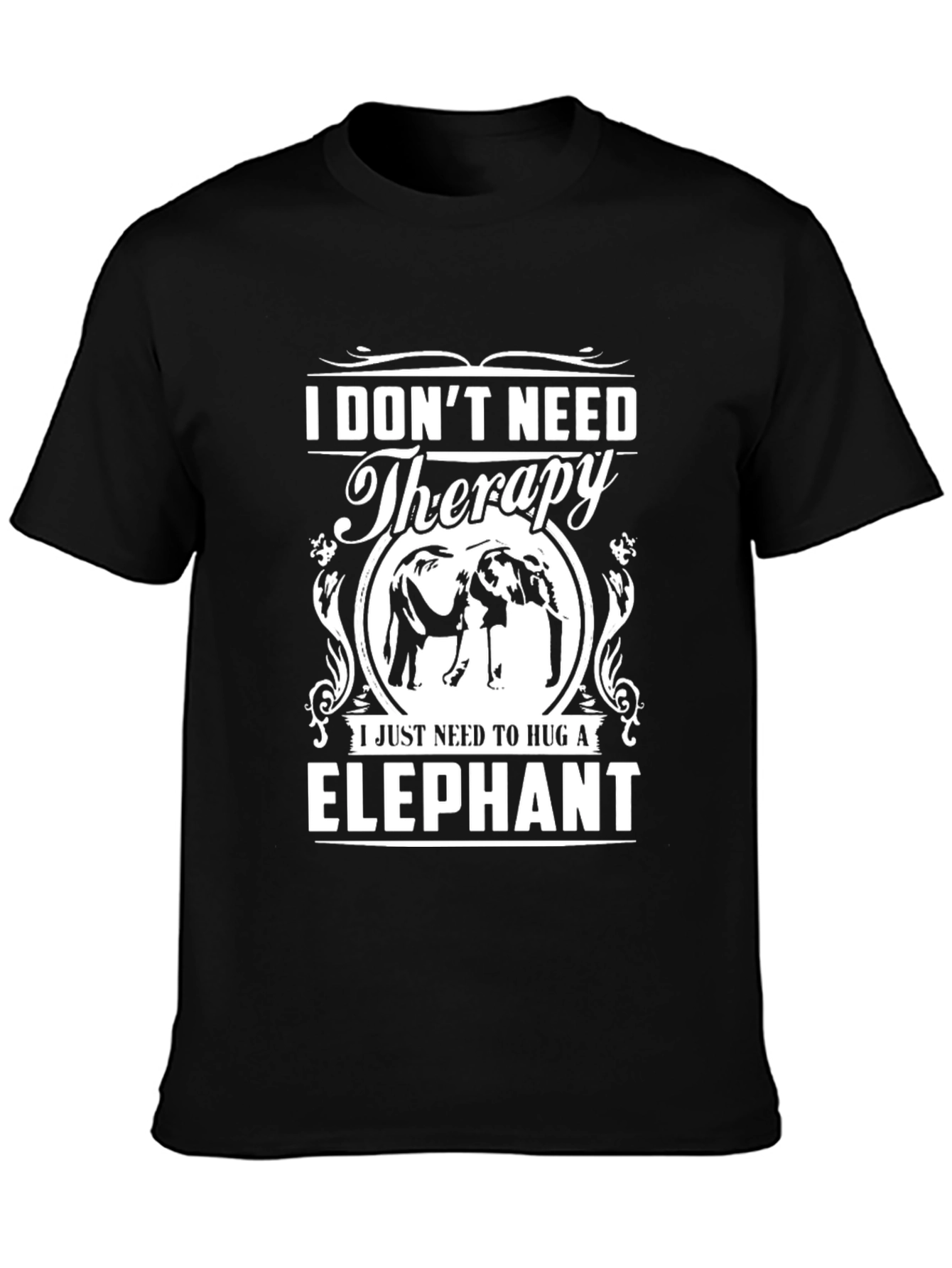 Black Elephant Hug Therapy Graphic T-Shirt view 3