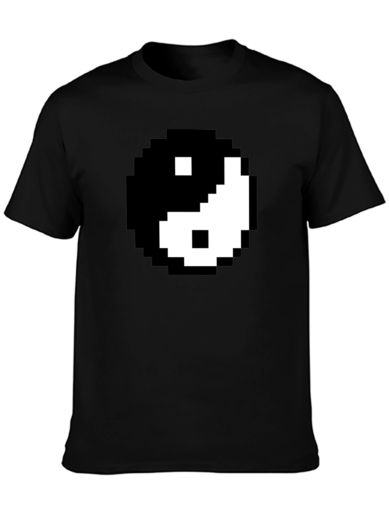Black Pixel Yin Yang Graphic Tee - Black Cotton Blend Shirt view 3