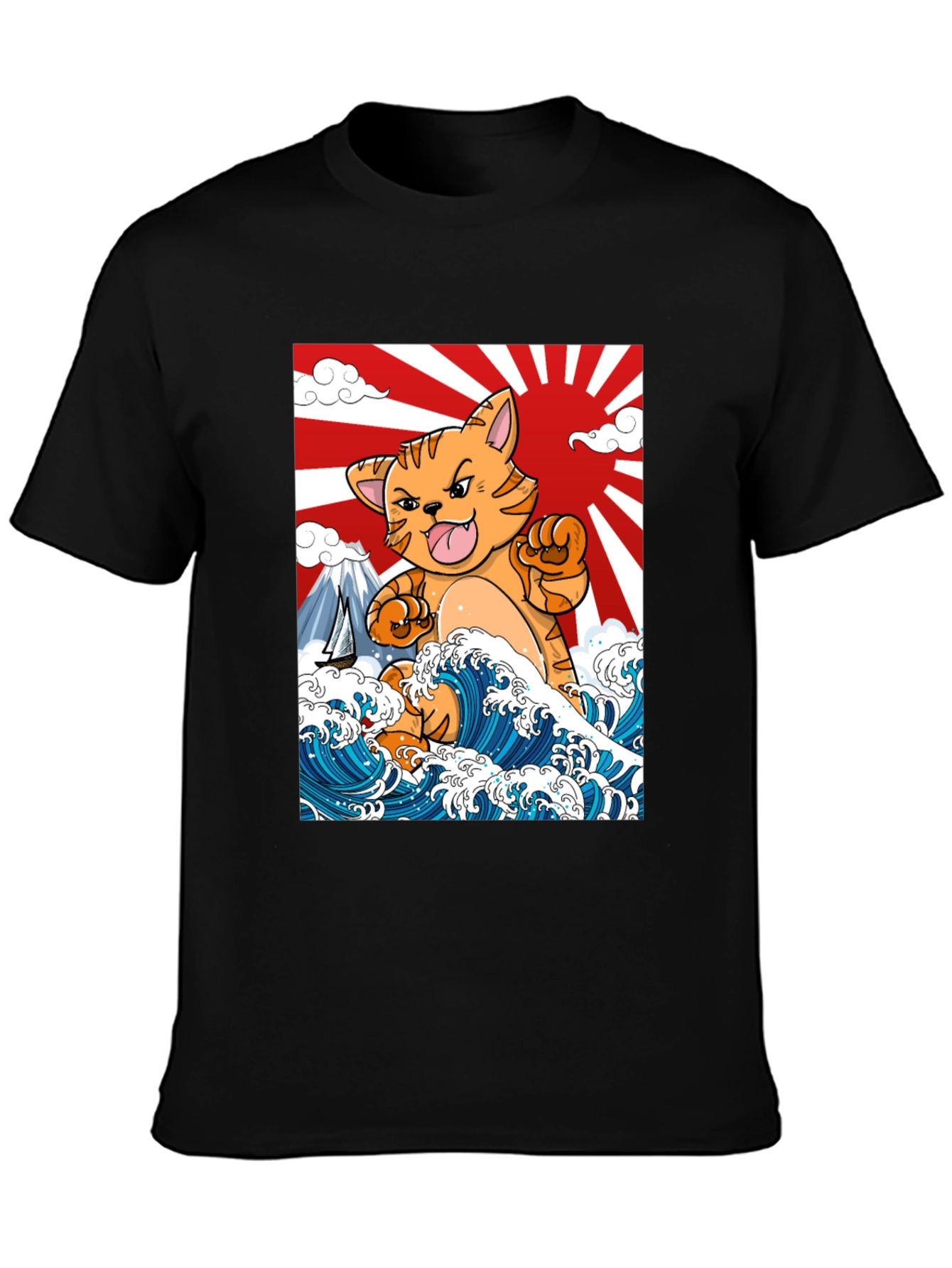 Black Kaiju Cat T-Shirt - Japanese Wave Art view 3
