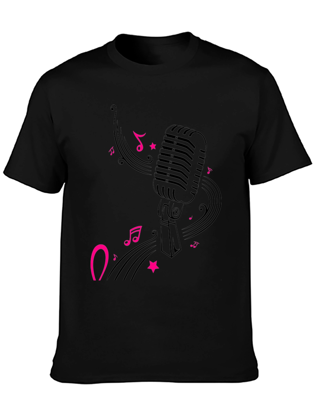 Black Retro Microphone Graphic Tee - Black view 3