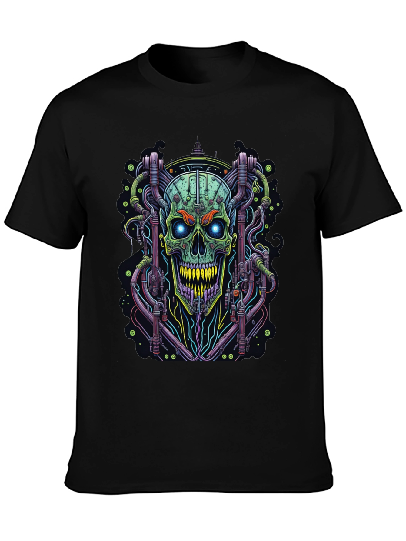 Black Cyberpunk Skull Graphic Tee - Edgy Design view 3