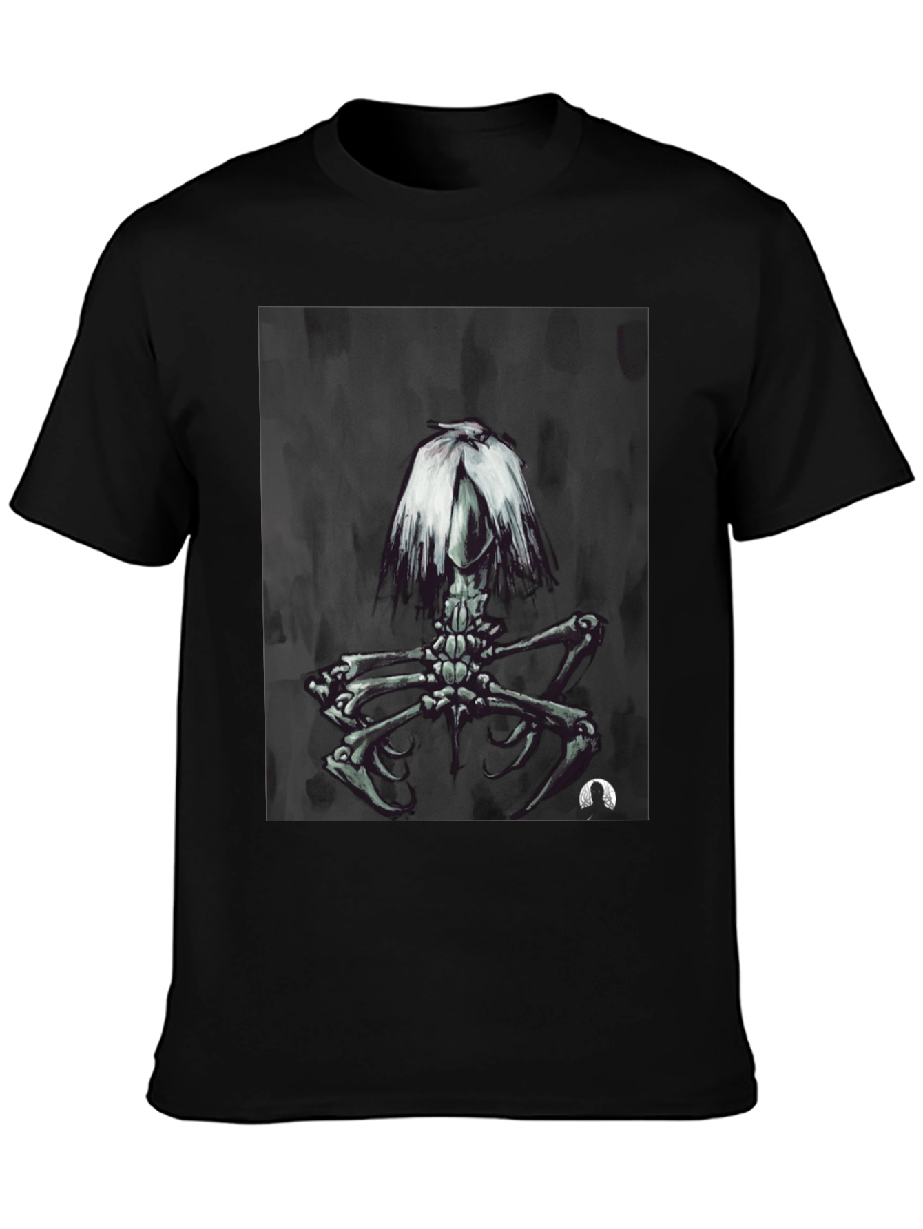 Black Dark Surreal Skeleton Art T-Shirt view 3