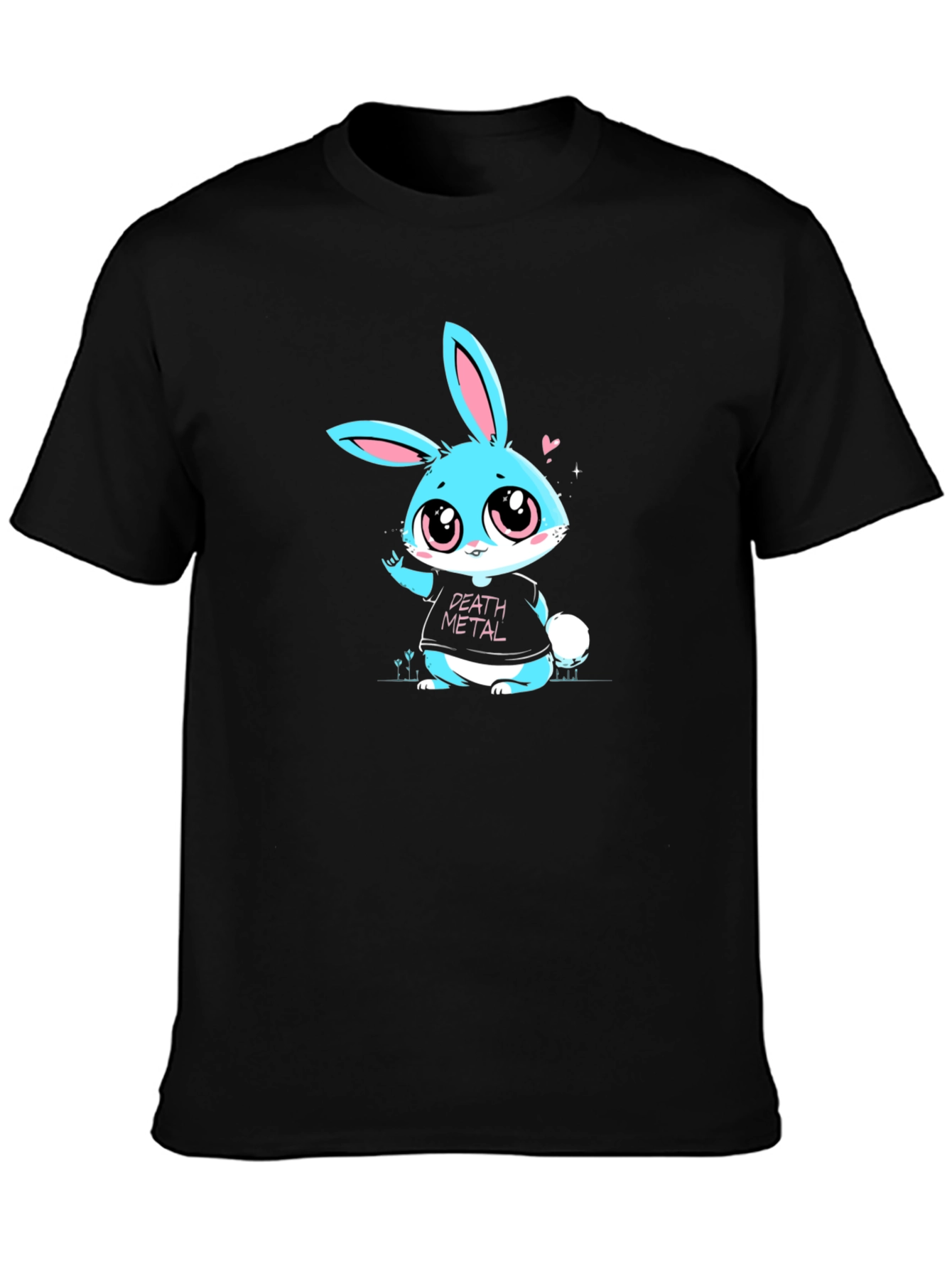Black Death Metal Bunny T-Shirt - Black Cotton Tee view 3