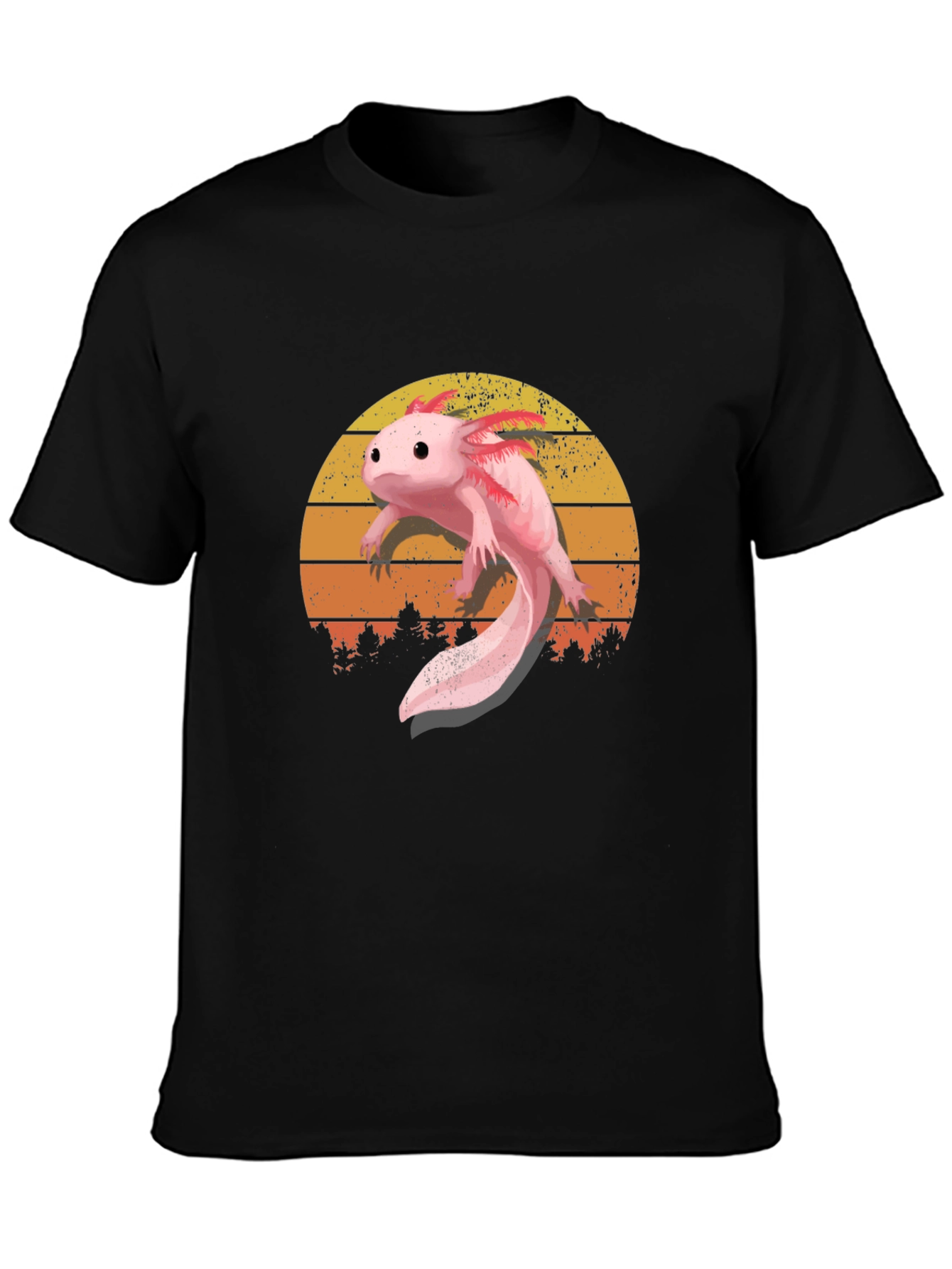 Black Axolotl Sunset Graphic Tee - Black Cotton T-Shirt view 3