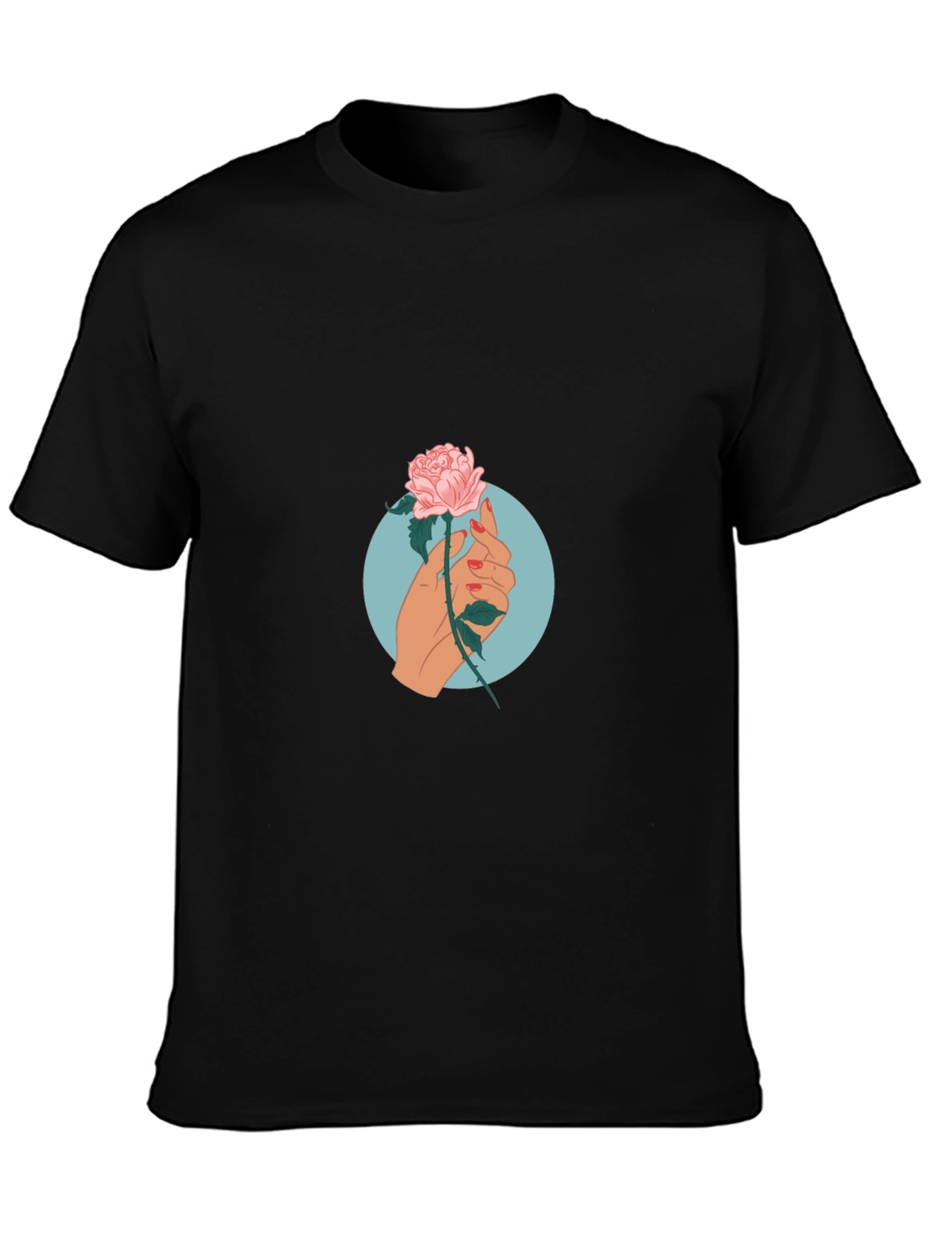 Black Rose Hand Graphic Print Tee - Casual Black T-Shirt view 3
