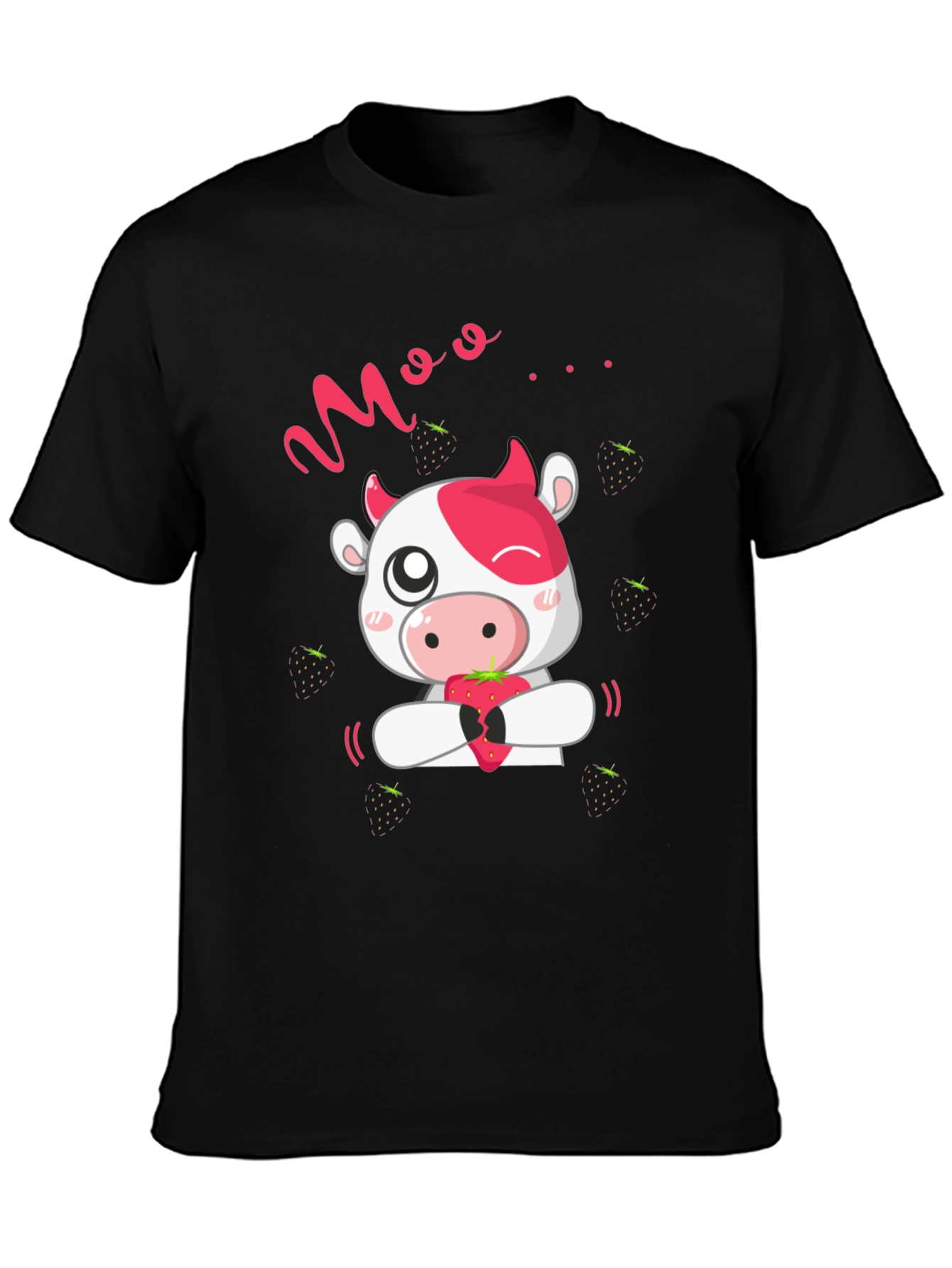 Black Moo Strawberry Cow Black T-Shirt view 3