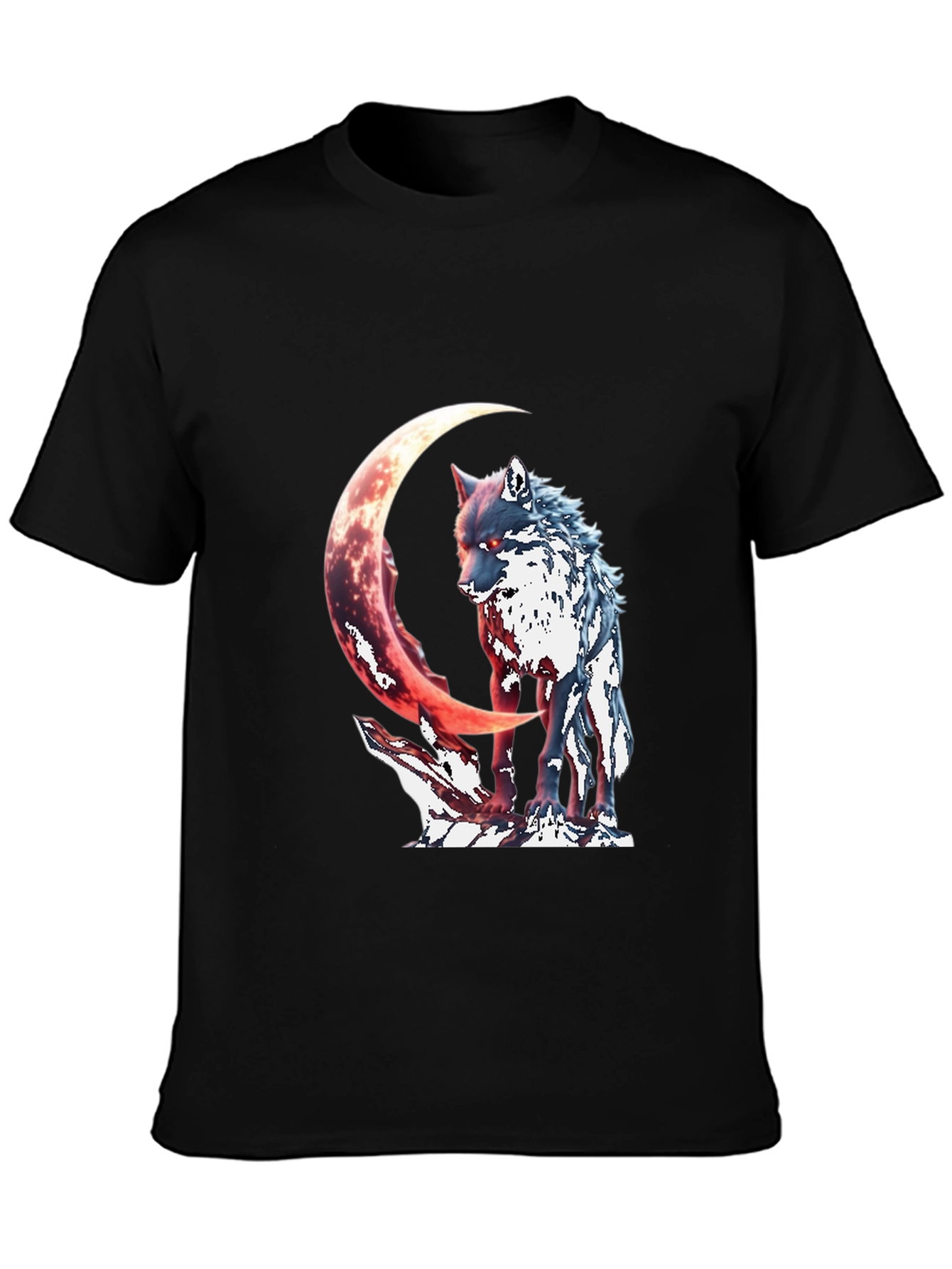 Black Wolf & Crescent Moon Graphic T-Shirt view 3