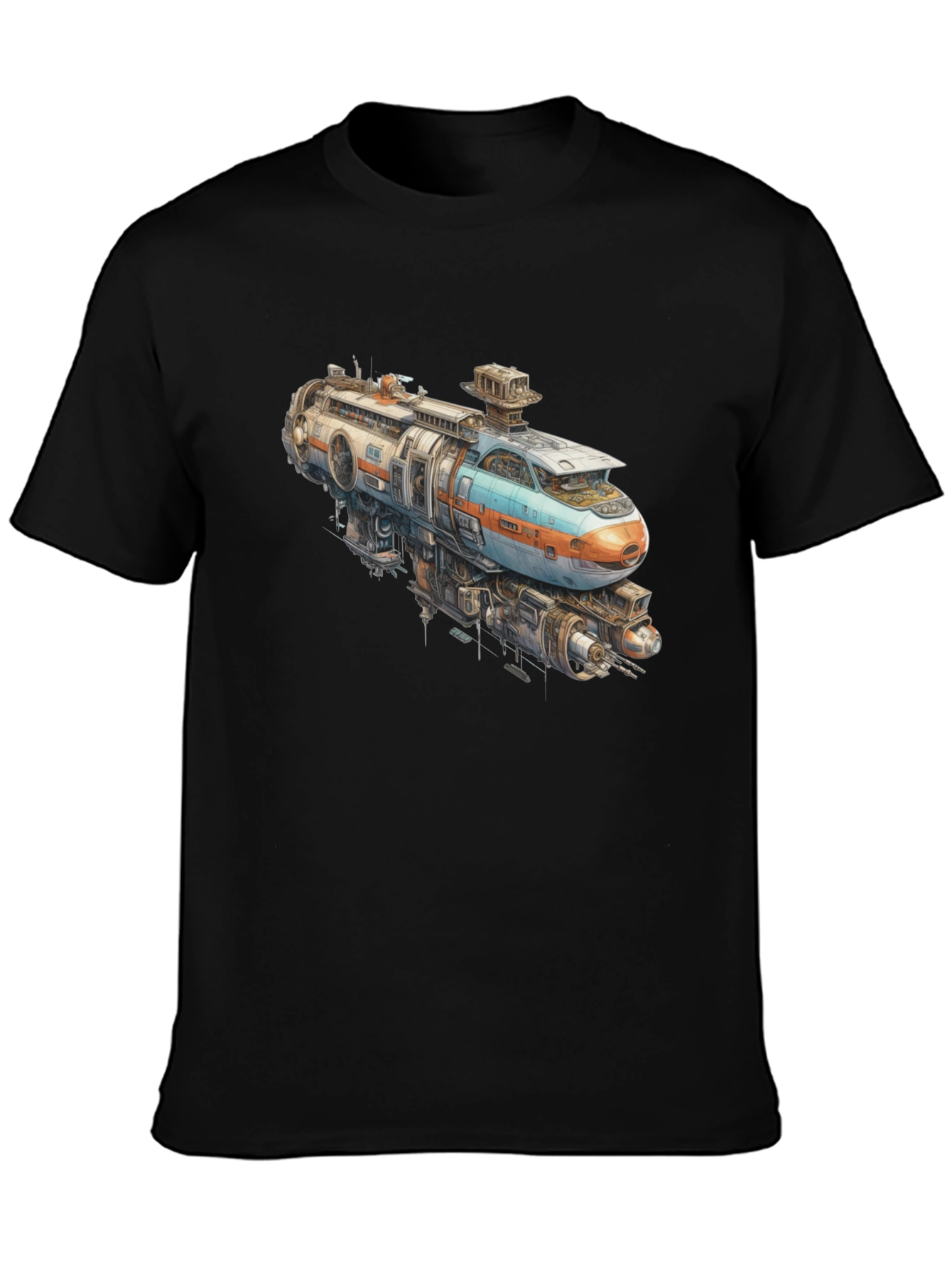 Black Futuristic Train Graphic Tee - Sci-Fi Style view 3