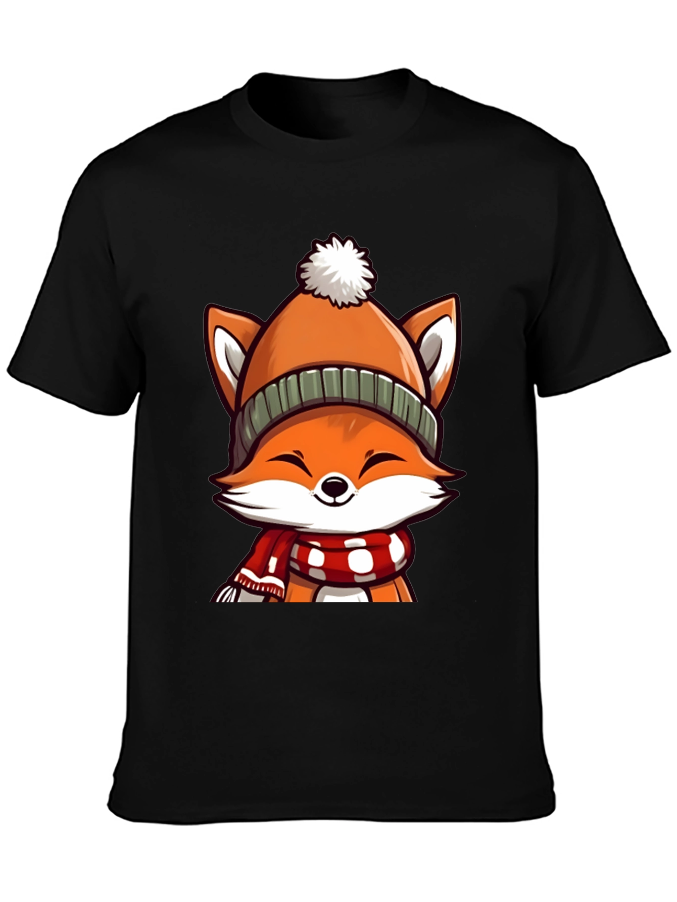Black Winter Fox Graphic Tee - Cute Cartoon Animal Shirt view 3