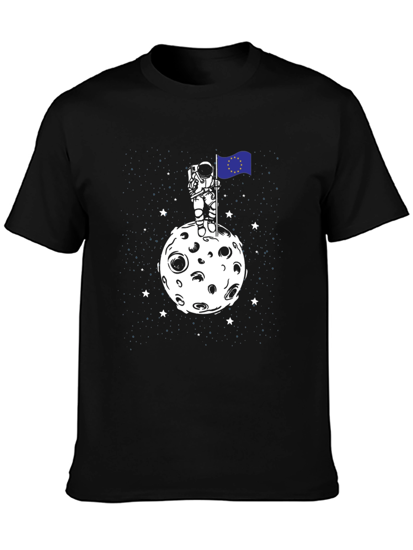Black Astronaut EU Flag Moon T-Shirt - Space Graphic Tee view 3