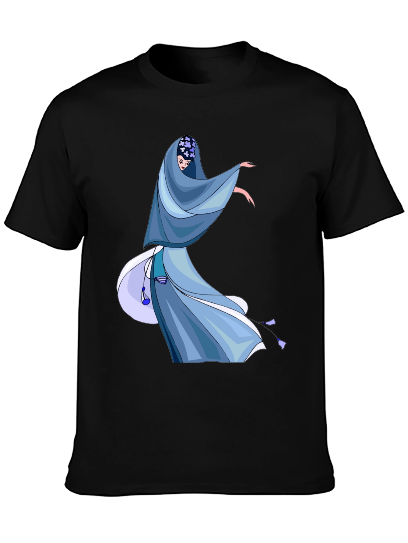 Black Elegant Blue Dress Graphic T-Shirt view 3