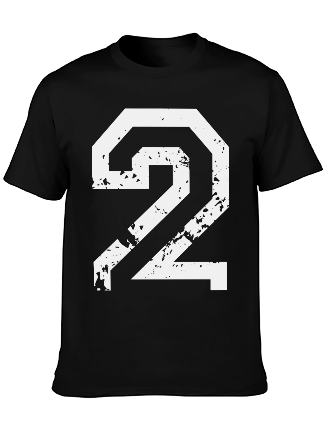 Black Distressed Number 2 Graphic Tee - Black Cotton Blend view 3