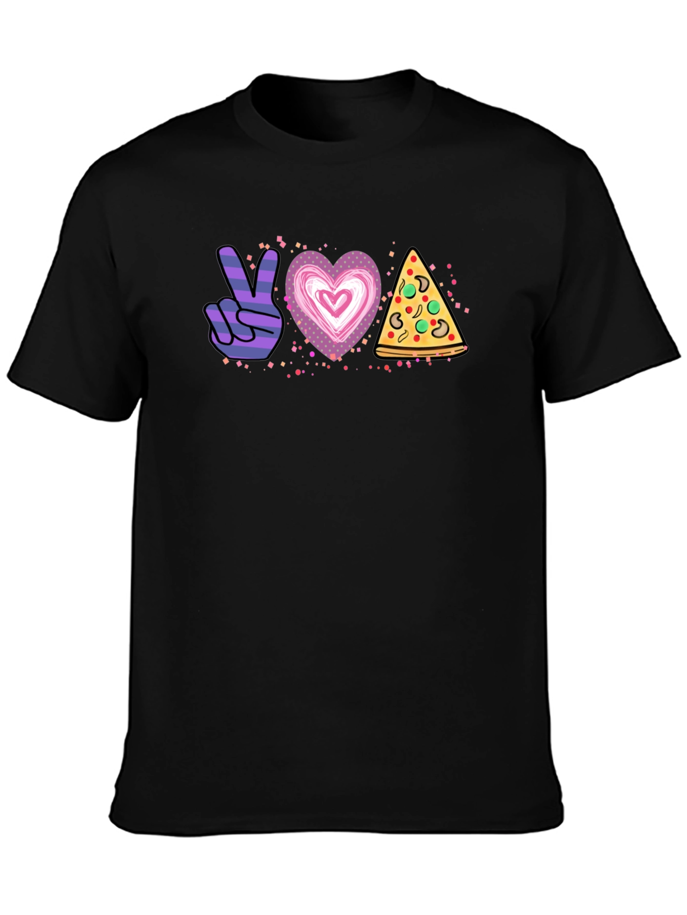 Black Peace Love Pizza Graphic T-Shirt - Unisex view 3