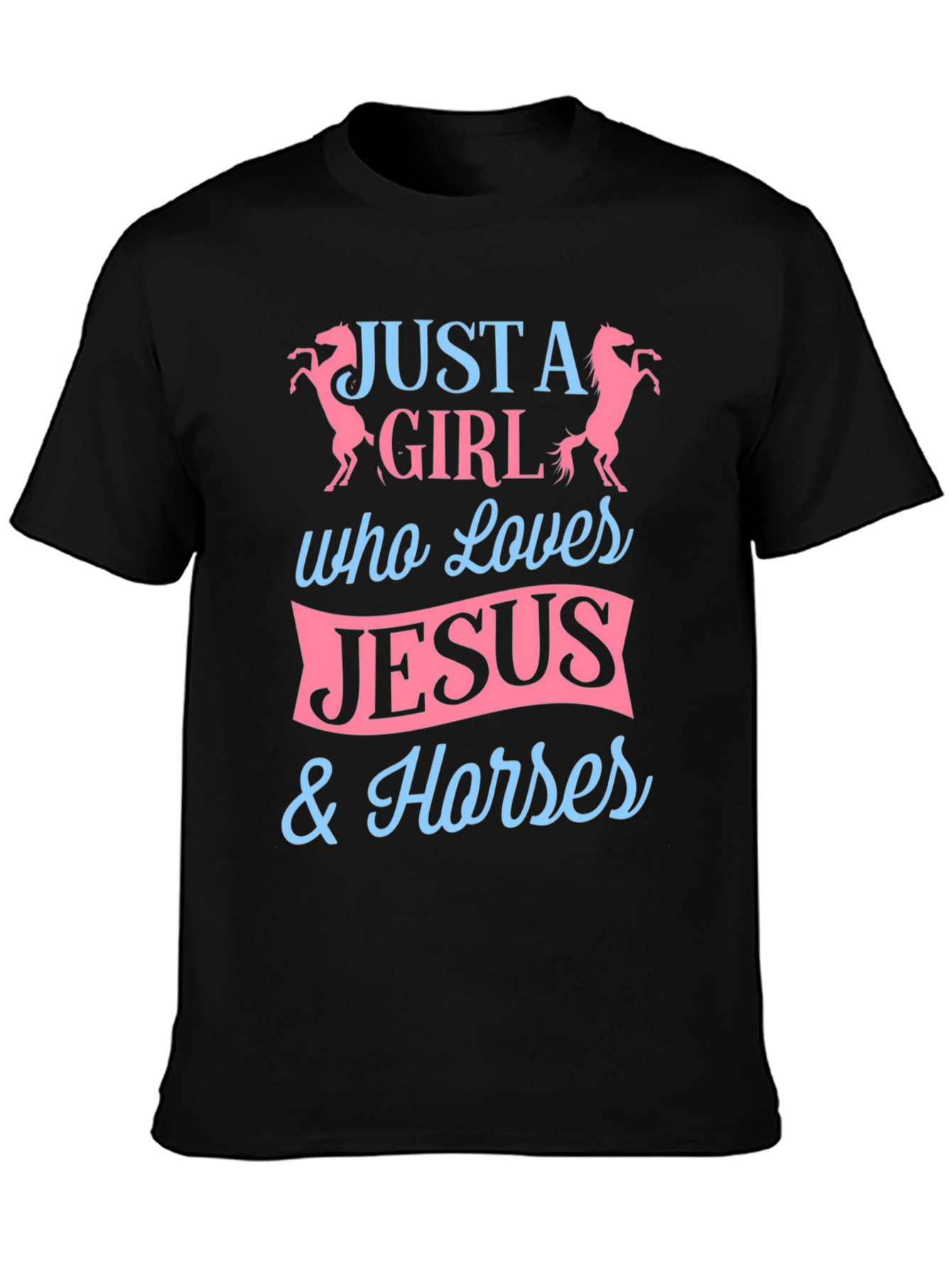 Black Just A Girl Who Loves Jesus and Horses Graphic Tee view 3