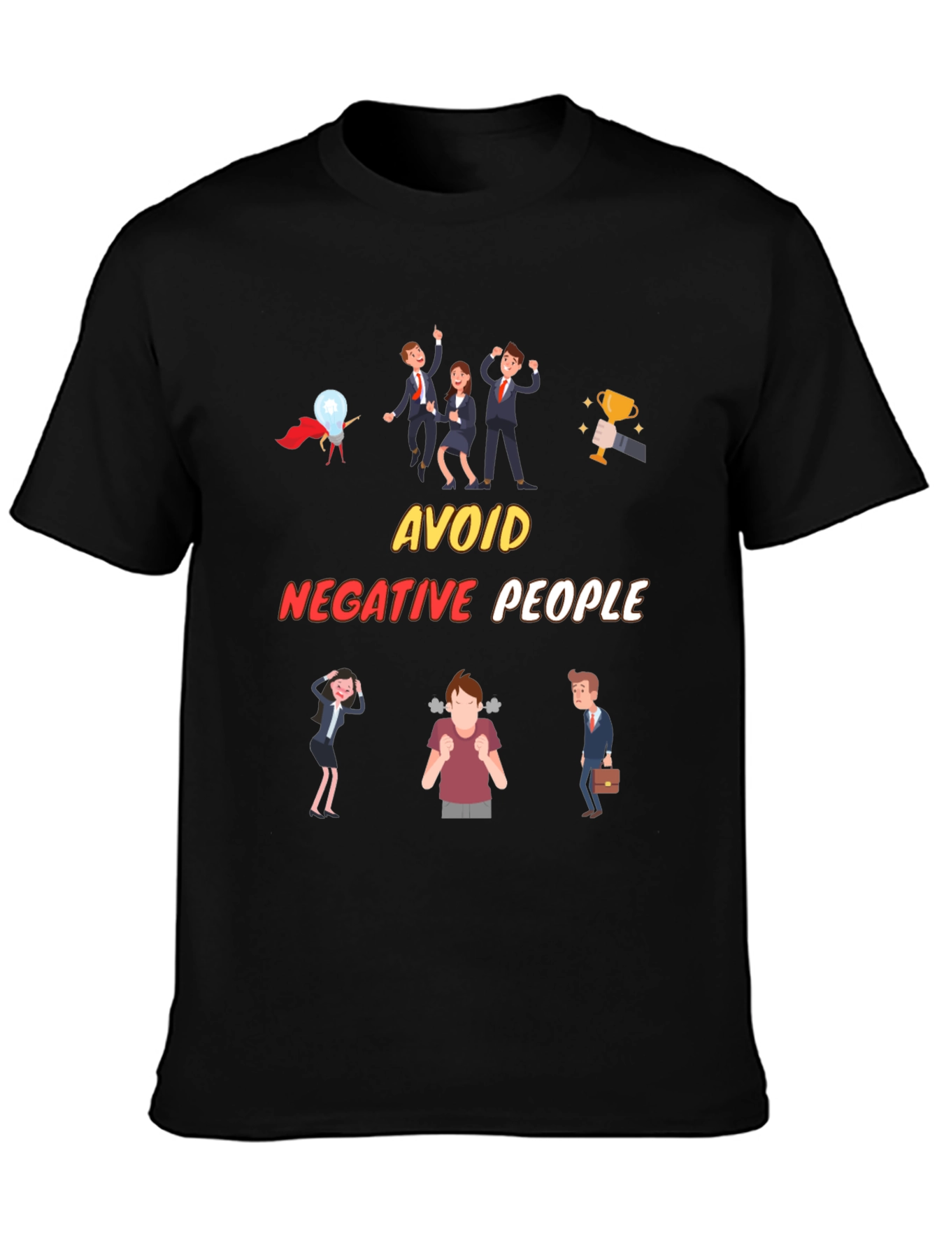 Black Avoid Negative People T-Shirt, Funny Graphic Tee view 3