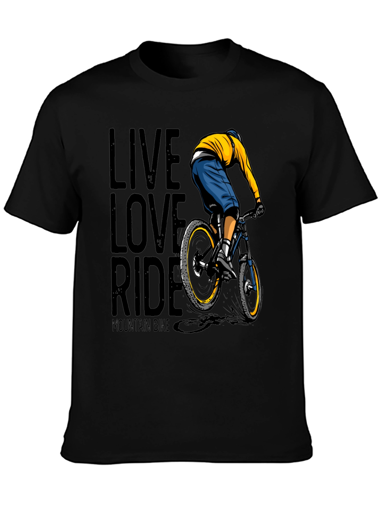 Black Live Love Ride Mountain Bike Graphic T-Shirt view 3