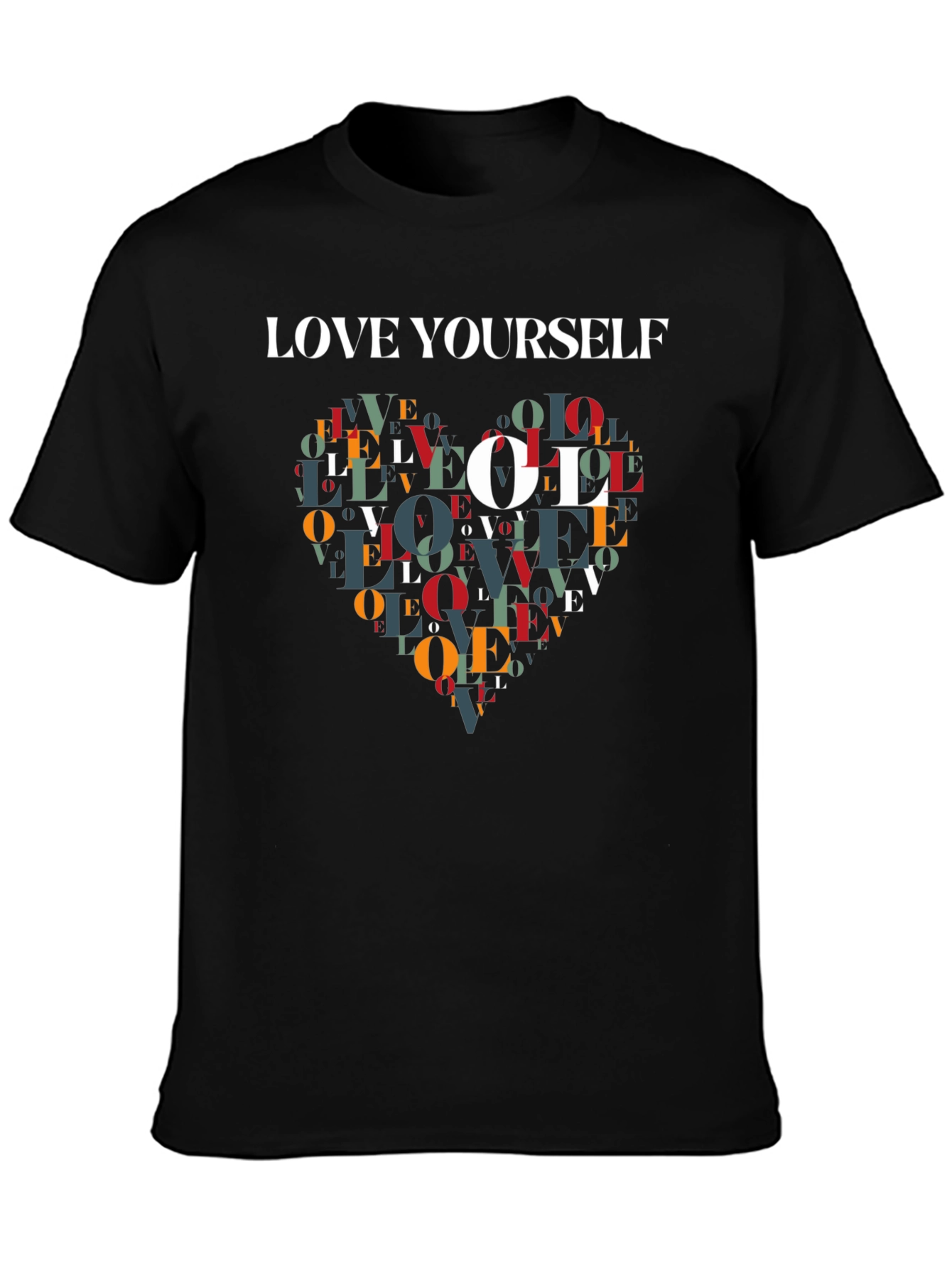 Love Yourself Heart Graphic Tee - Stylish Black T-Shirt - 3