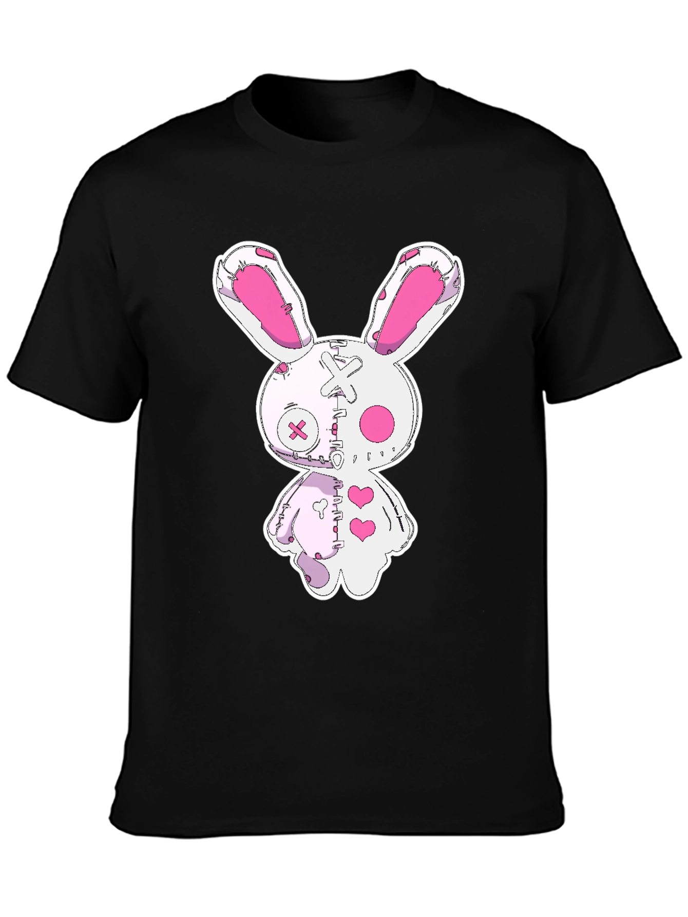 Black Creepy Cute Bunny Graphic Tee - Black Cotton view 3