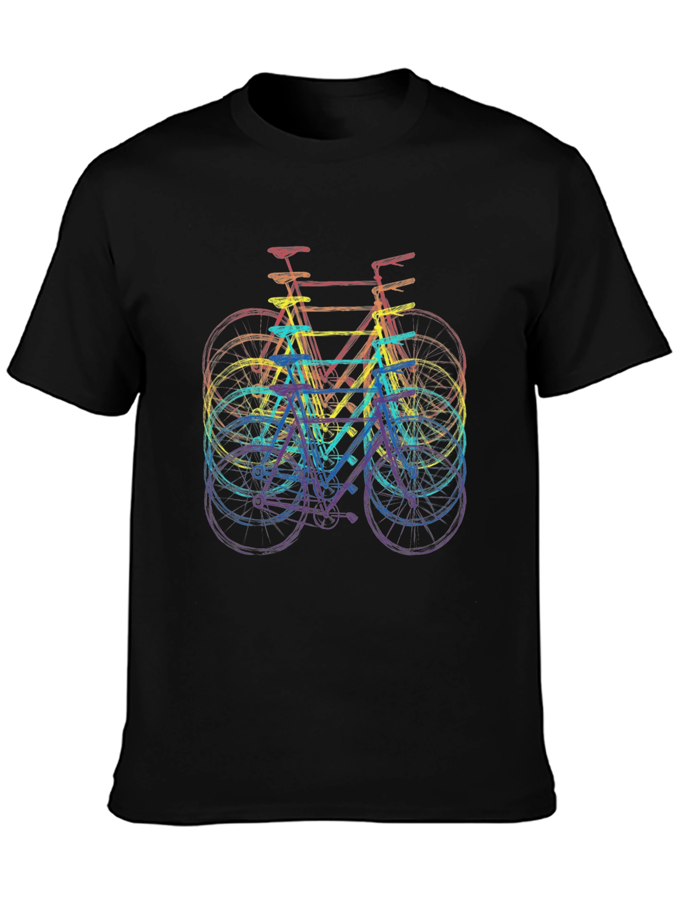 Black Retro Bicycle Rainbow T-Shirt view 3