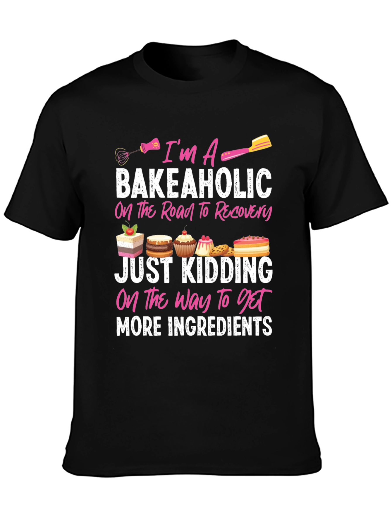 Black Bakeaholic T-Shirt: Baking Lover Tee view 3