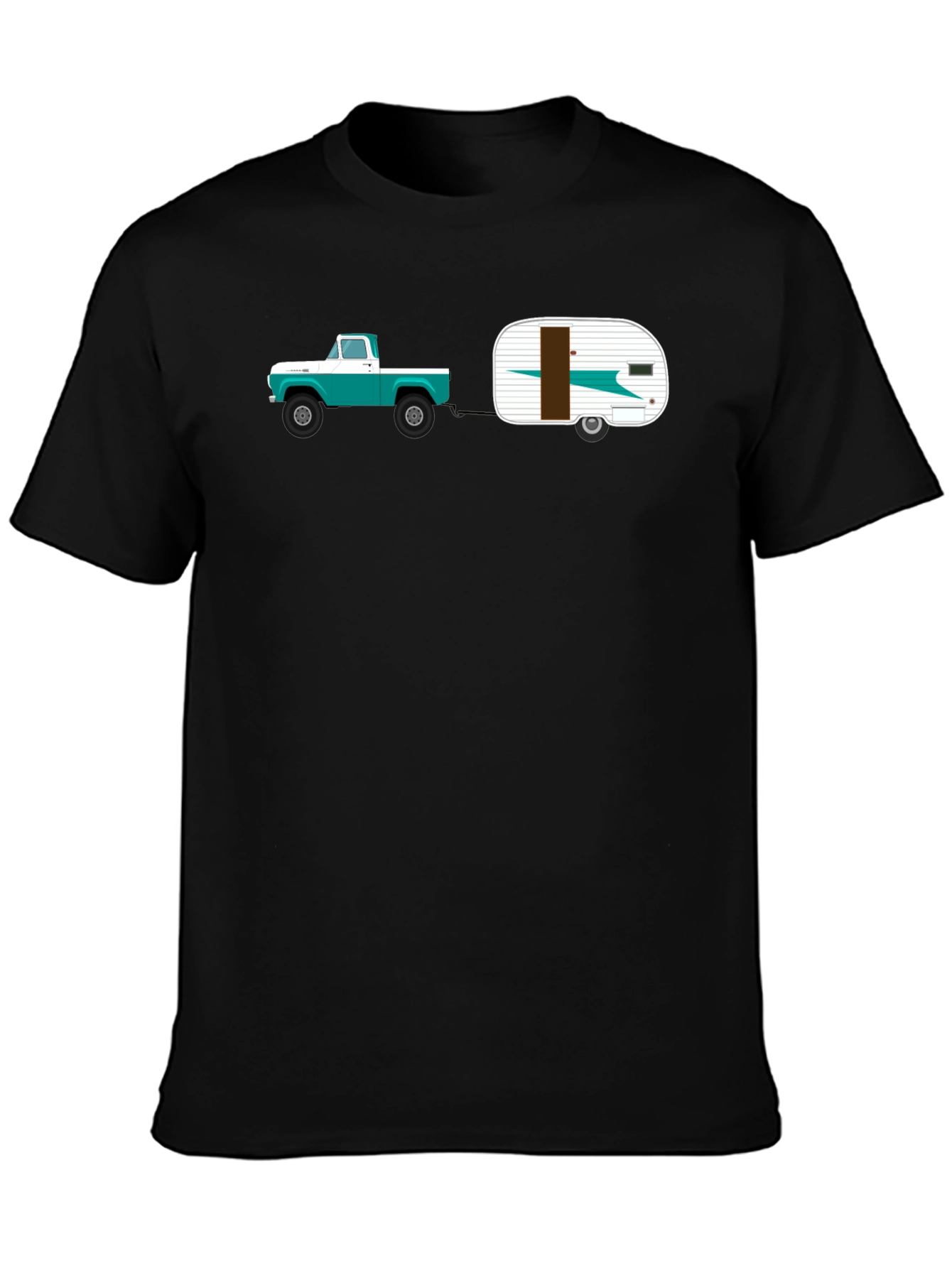 Black Vintage Truck & Camper Black T-Shirt view 3