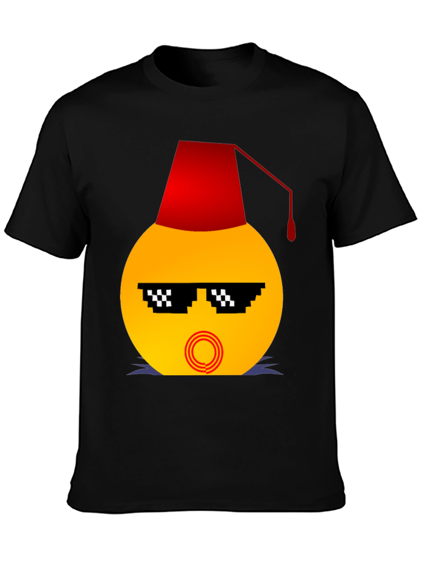 Black Emoji Wearing a Fez Funny T-Shirt view 3