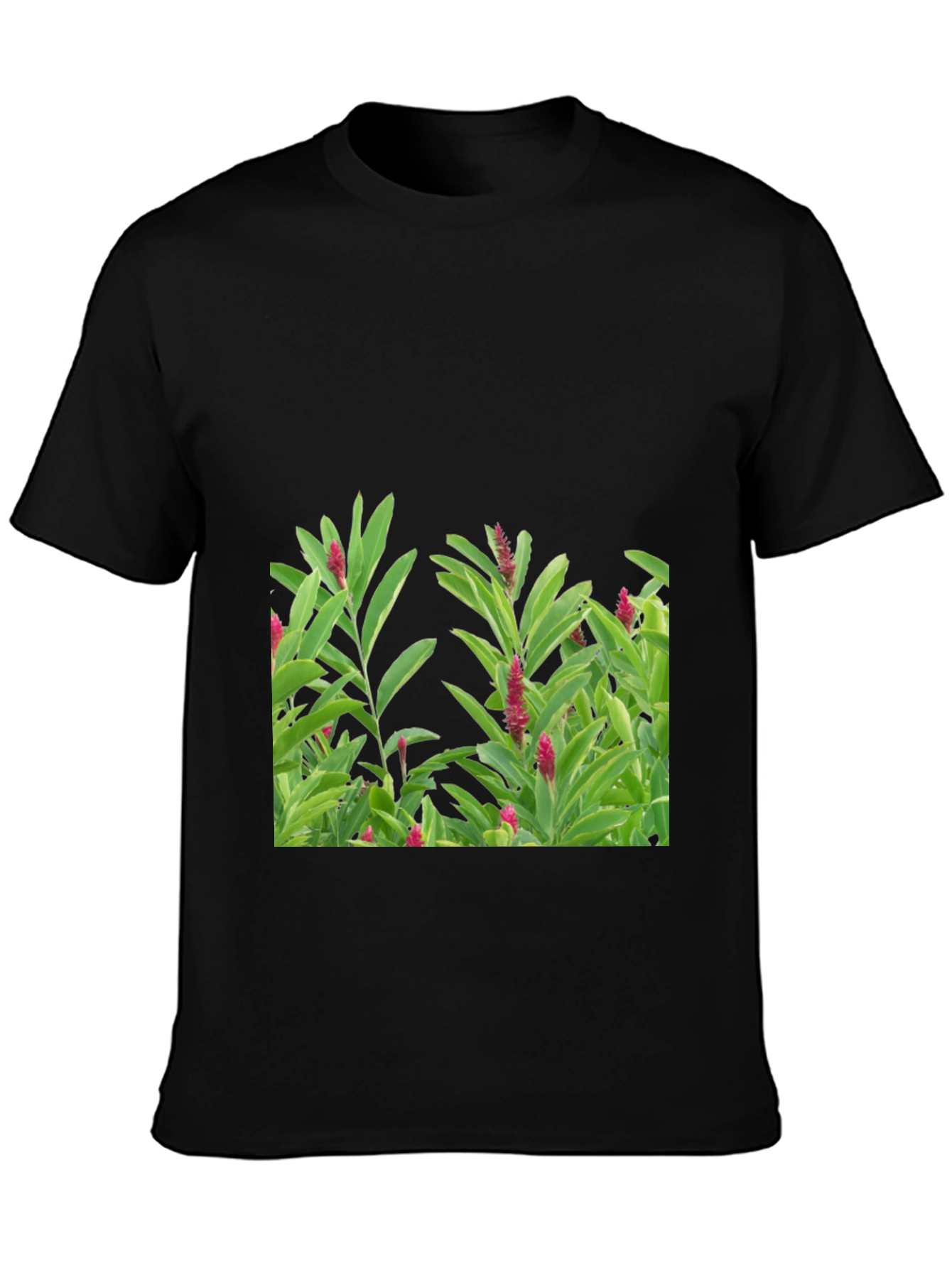 Black Tropical Plant Graphic Tee - Black Cotton Shirt view 3