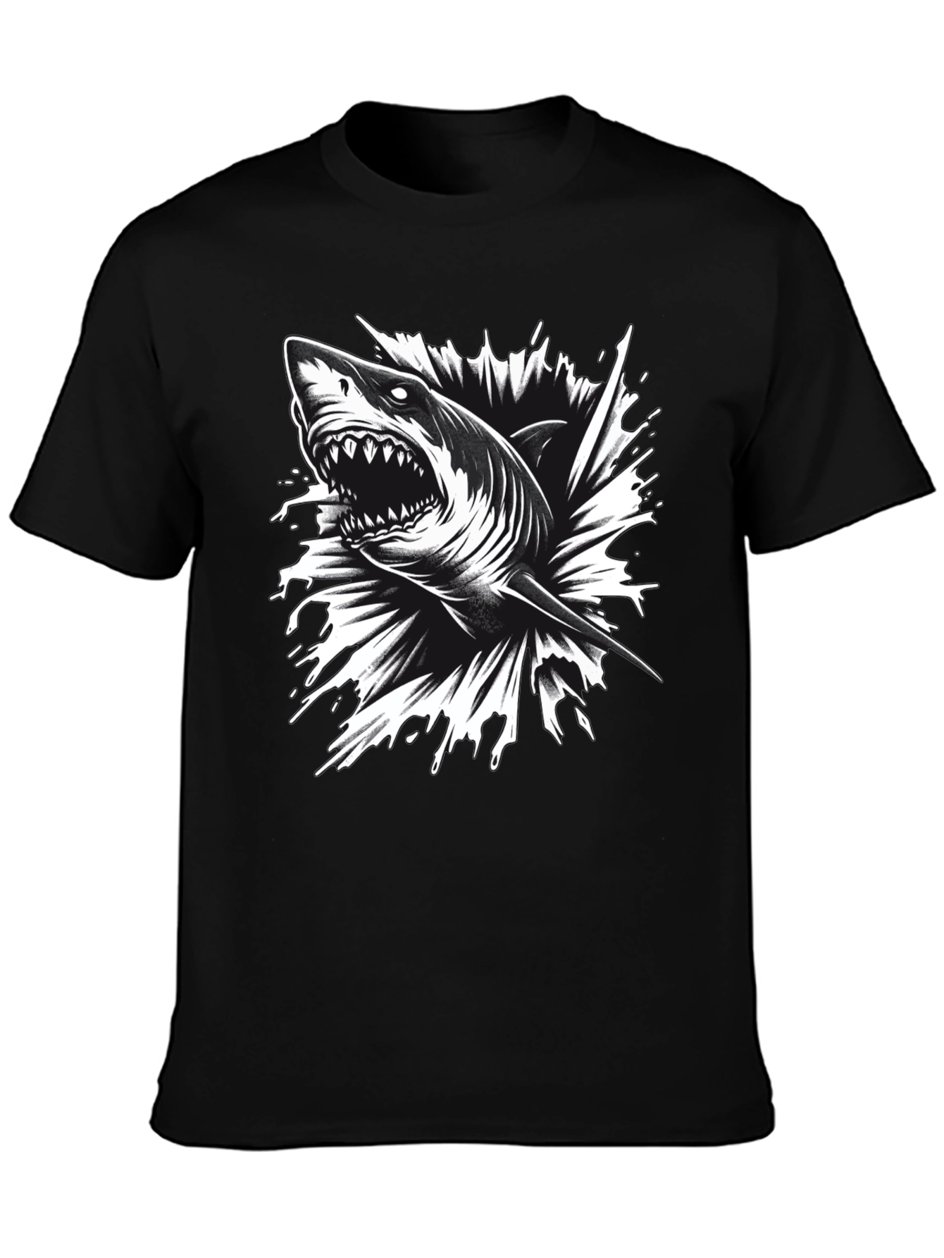 Black Men's Black Shark Graphic Tee - Bold & Edgy! view 3