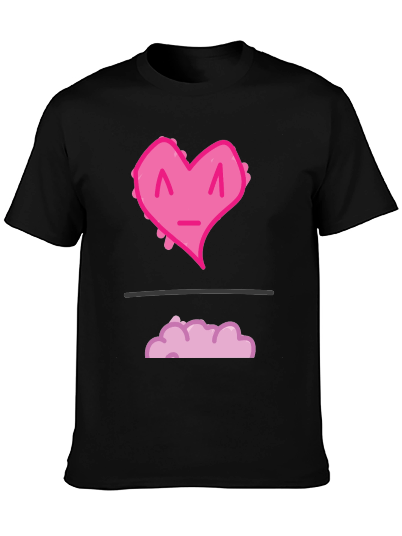 Black Funny Pink Heart Graphic T-Shirt - Black Casual Tee view 3
