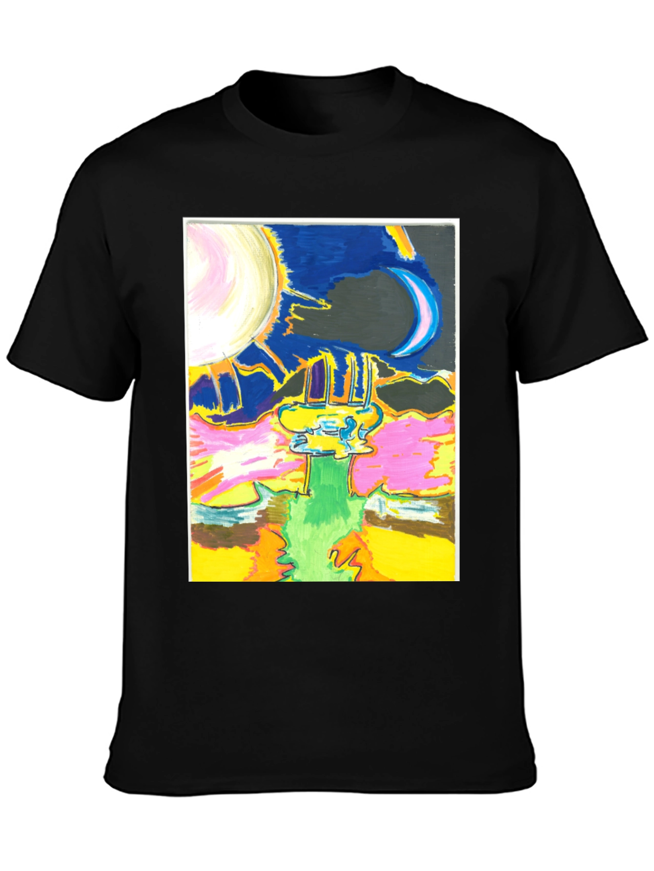Black Artistic Moon & Sun Graphic Tee - Unique Design view 3