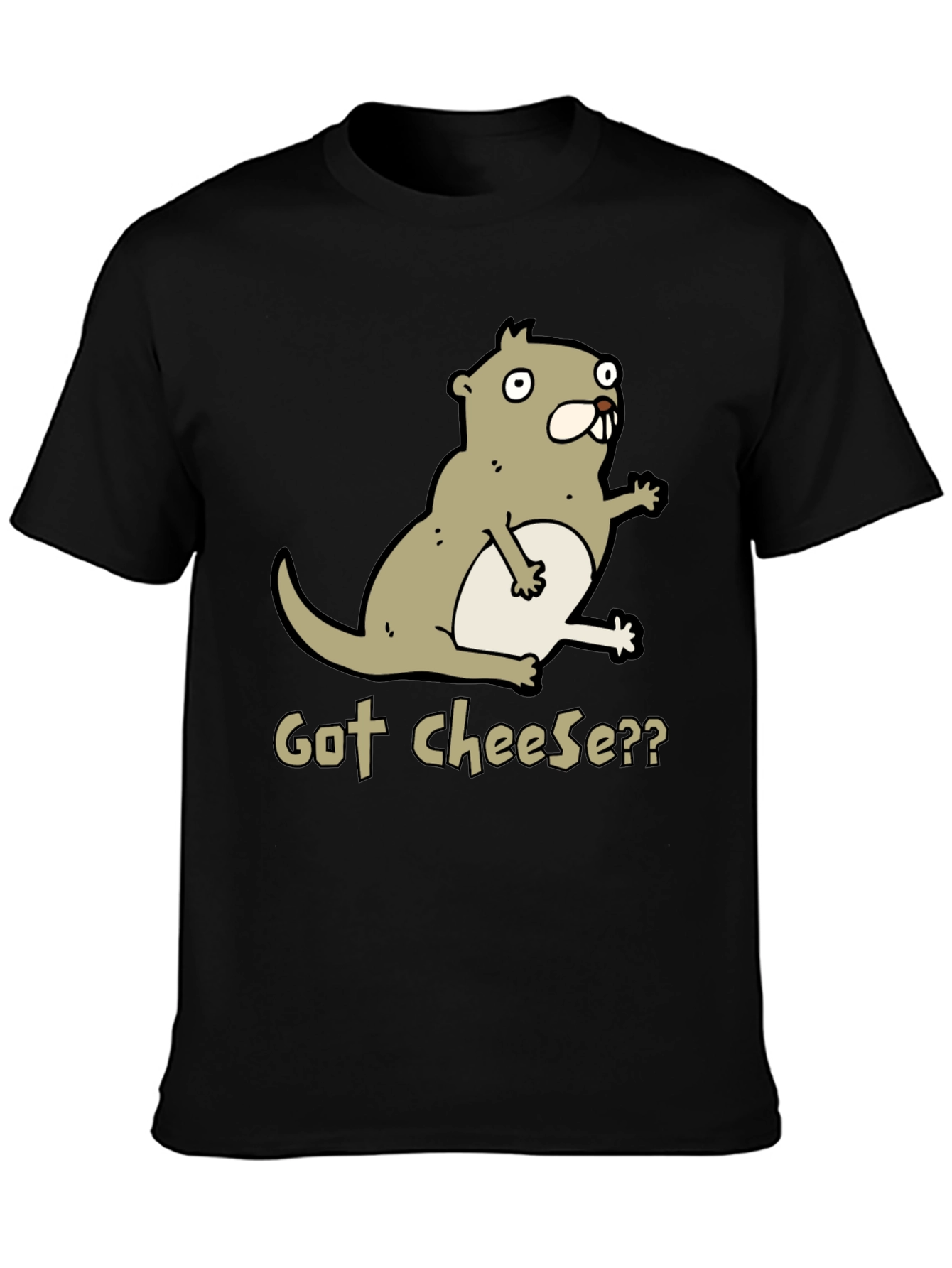 Black Got Cheese? Cartoon Beaver T-Shirt - Black view 3
