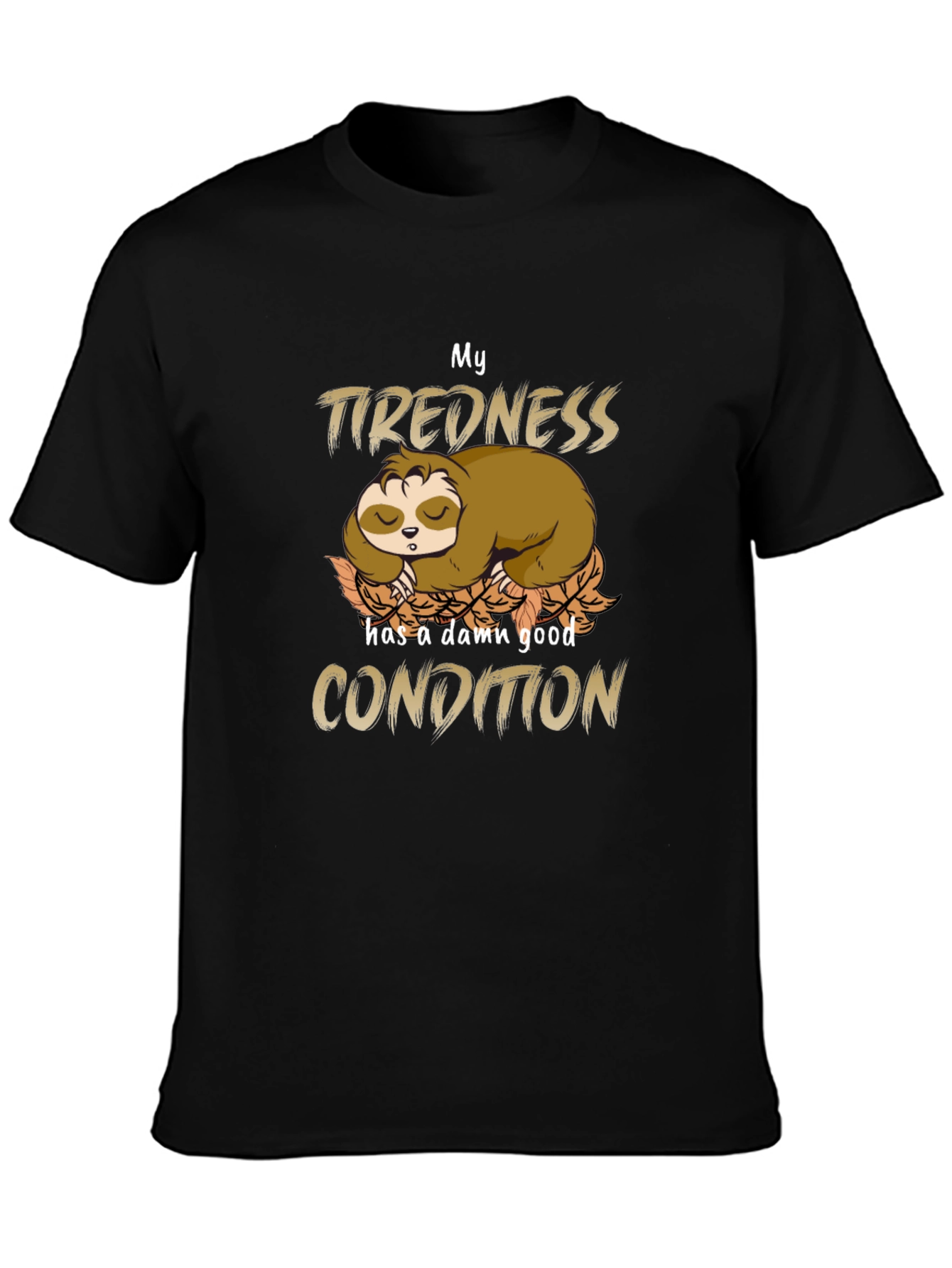 Black Funny Sloth Tiredness T-Shirt view 3