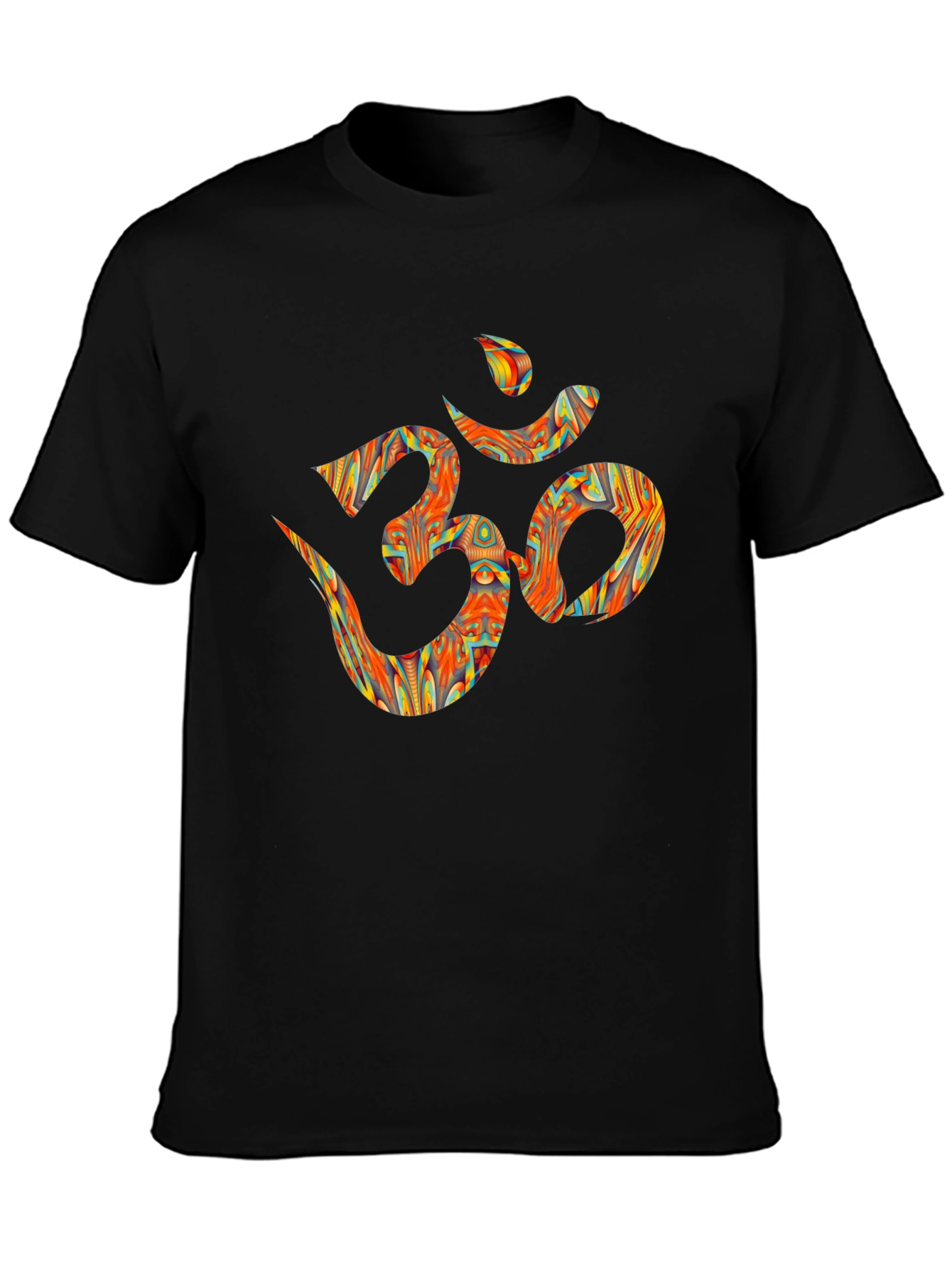 Black Om Design Graphic Tee - Black Cotton T-Shirt view 3