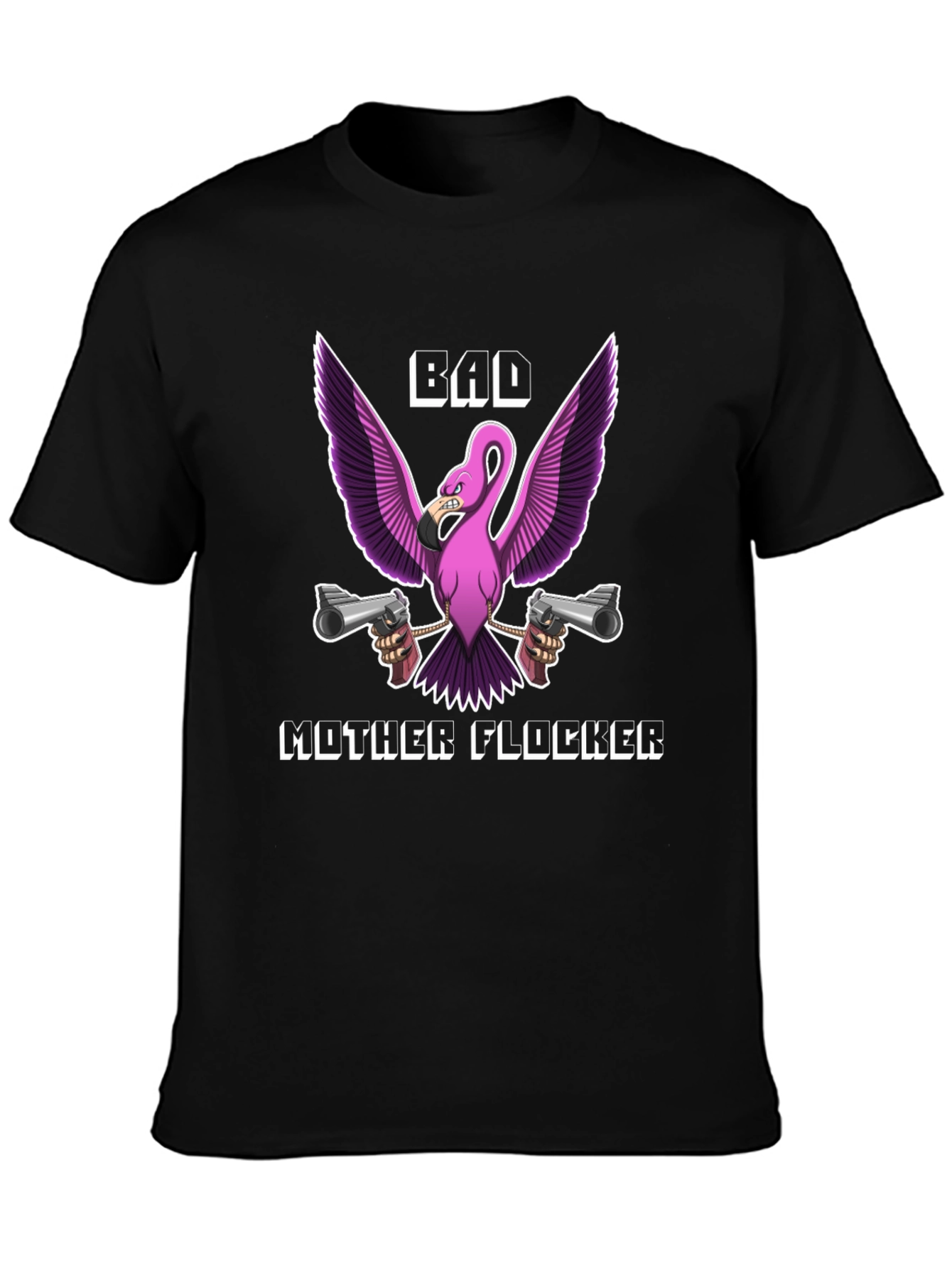 Black Bad Mother Flocker Graphic Tee - Funny Flamingo T-Shirt view 3